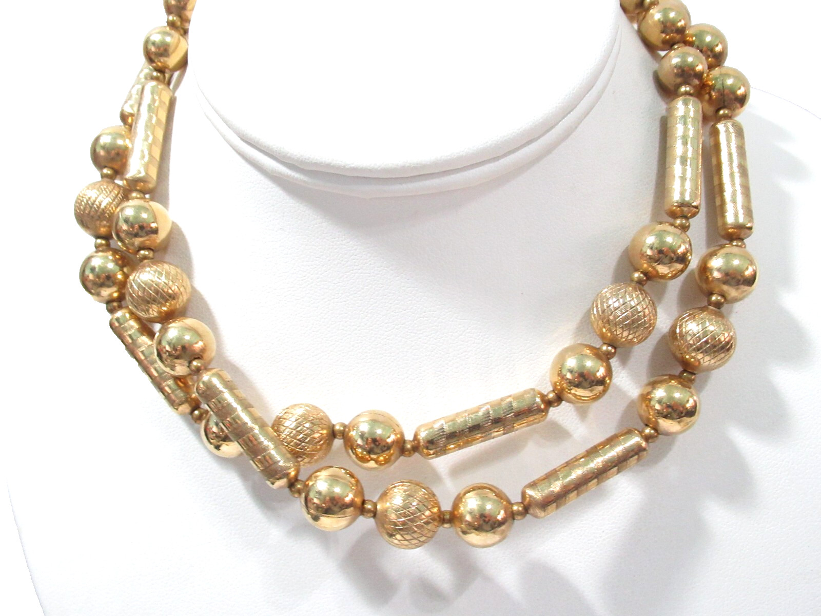 Brass Beaded Necklace Vintage Lozenge Shapes Bright Shiny