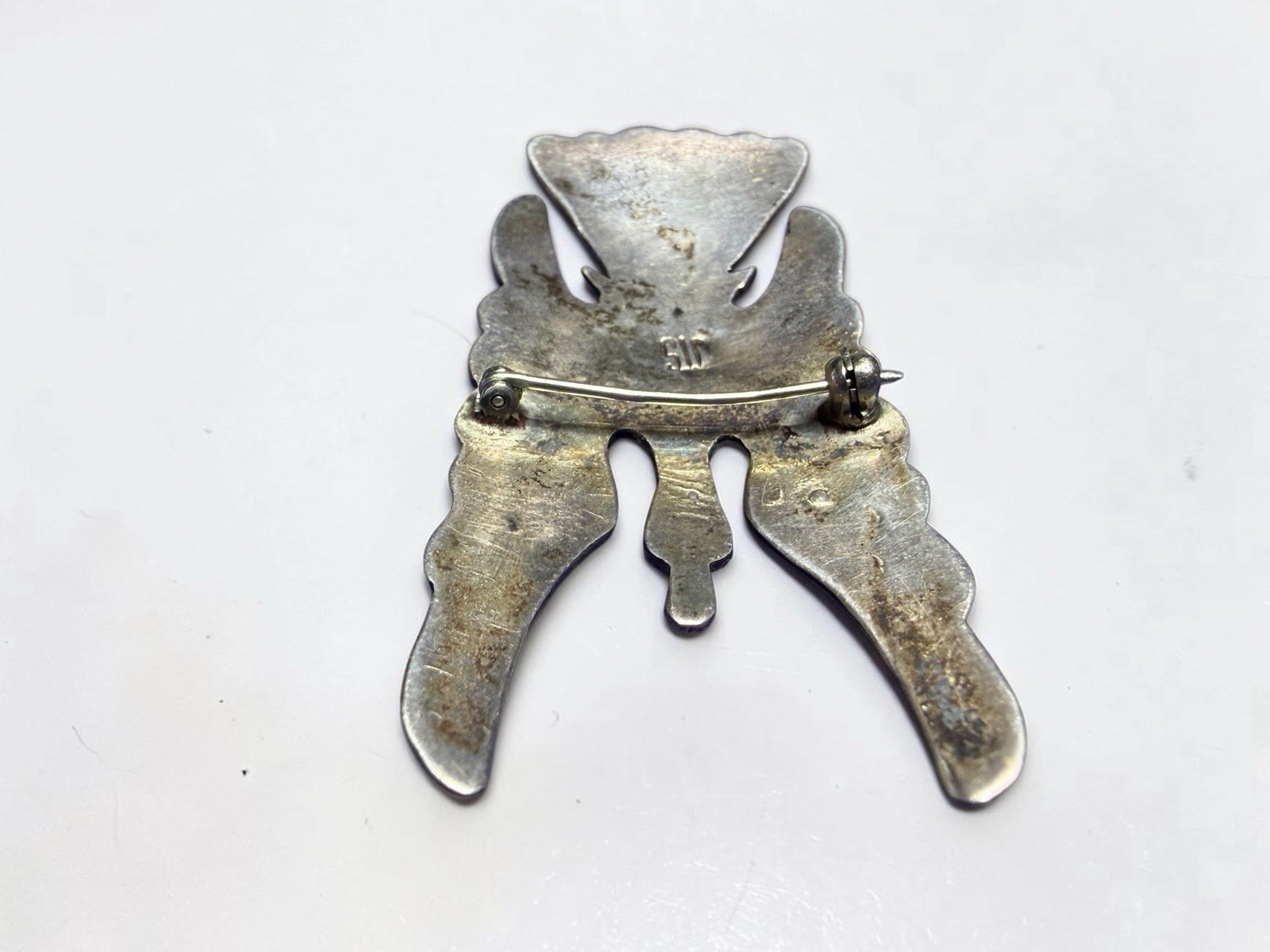 Navajo Juan T. Singer JTS Sterling Silver Turquoise Coral Thunderbird Pin Brooch