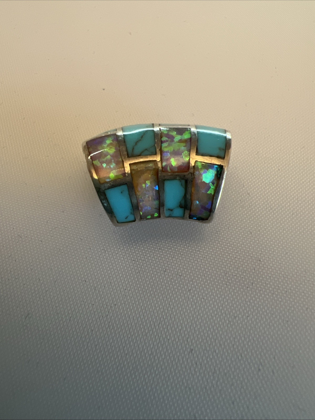 Opal and Turquoise inlaid in Sterling Silver Slide Pendant 3/4”