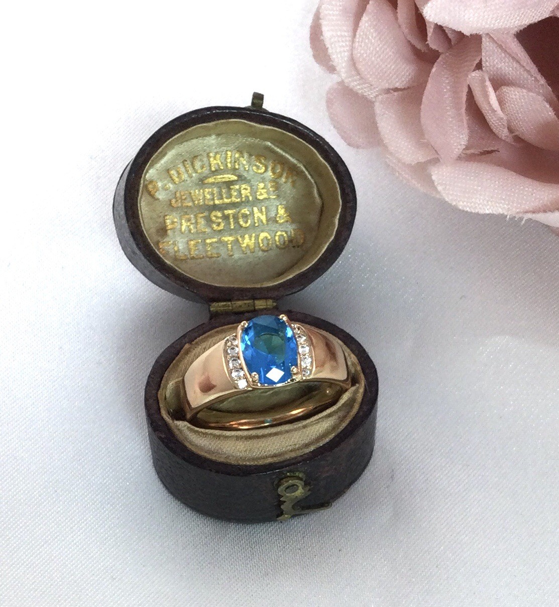 Vintage Jewellery Gold Ring Blue Topaz White Sapphires Antique Deco Jewelry
