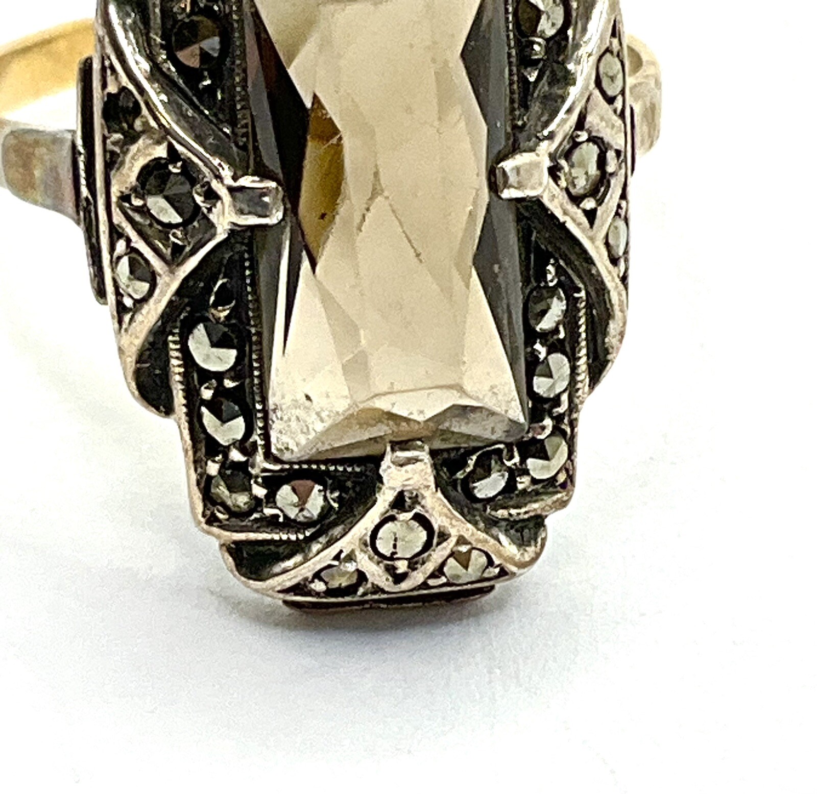 Lovely Gold Silver Amethyst Marcasites Ring Circa 1920