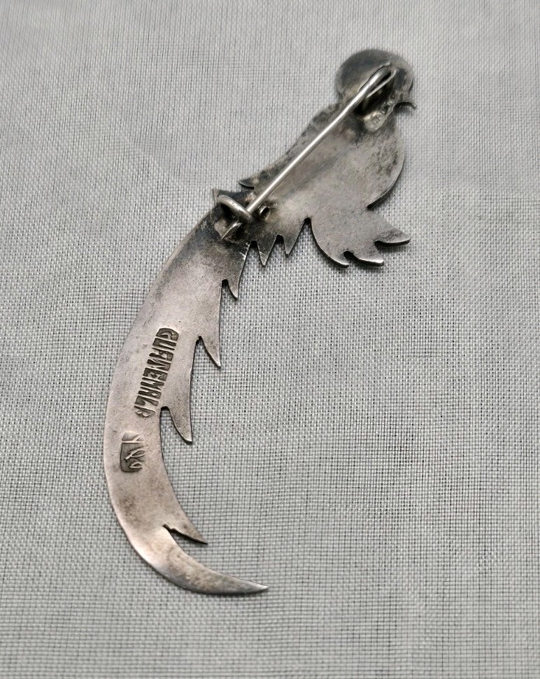 Quetzal Bird Figural 900 Silver Detailed Signed Guatemala Vintage Pin Brooch
