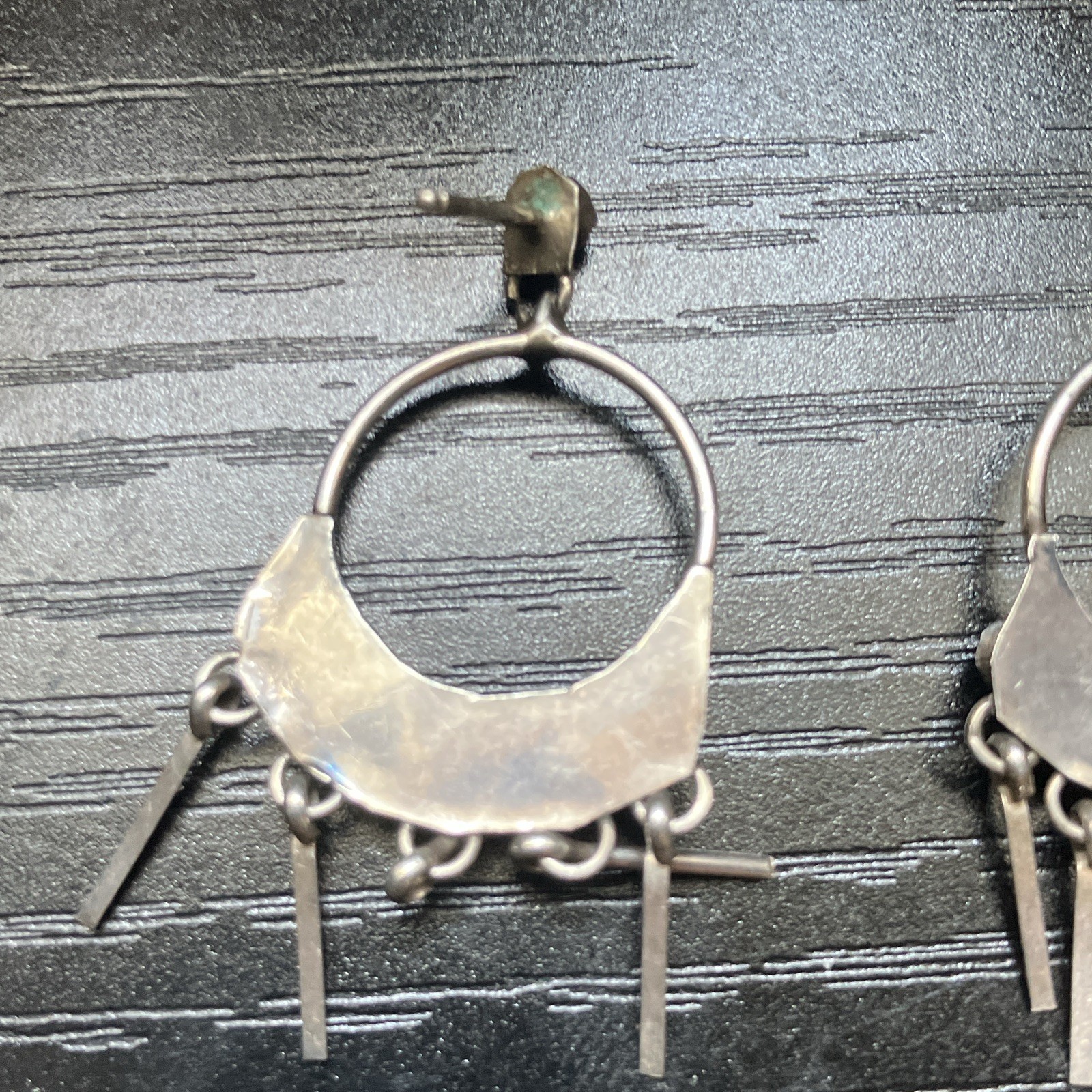 Silver Tone Hoop Dangle Earrings Blue Round Beads Butterfly Closure Lobe
