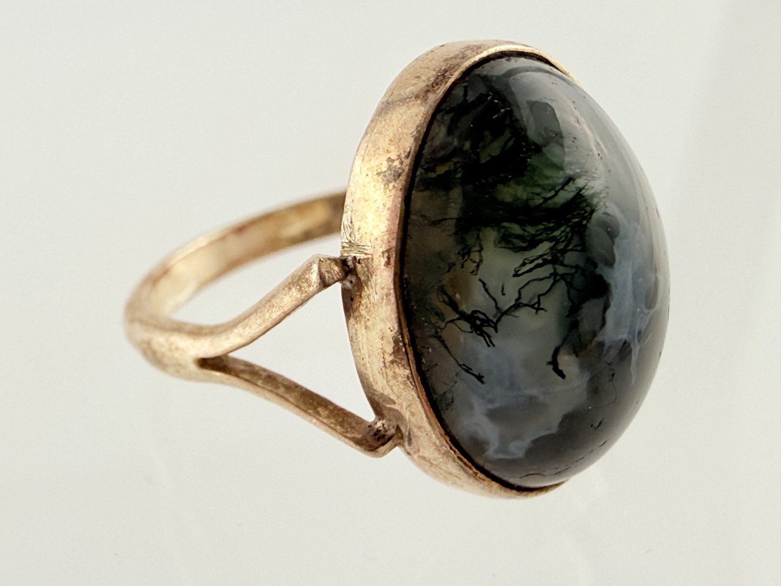 Vintage Swedish Sterling Silver Moss Agate Ring 925 Size 5.5 Three Crown Mark