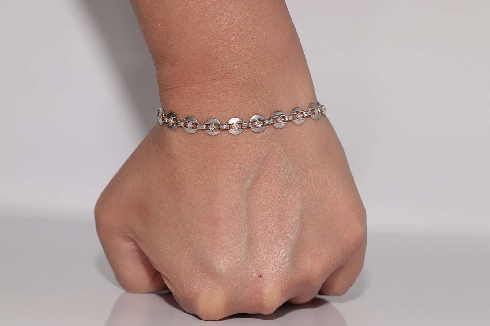 Antique Circa 1920s Art Deco 14k Gold Natural Diamond Decorated Tennis Bracelet