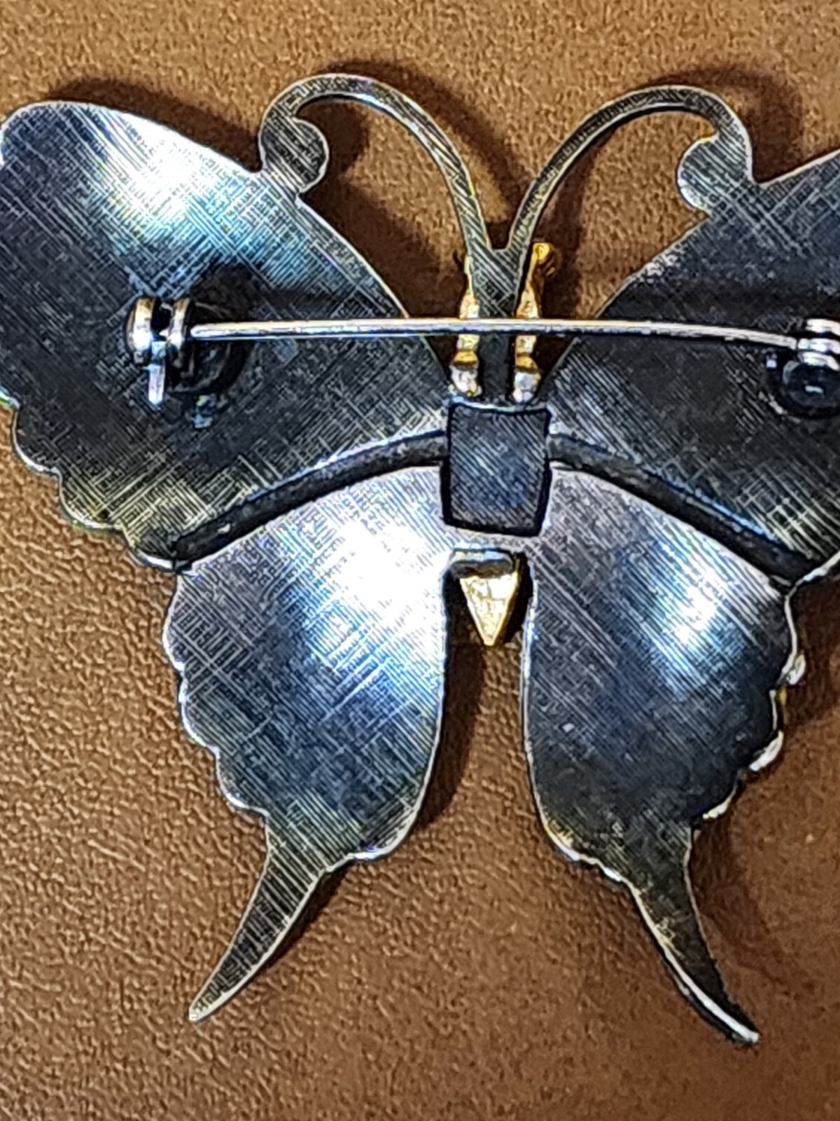 Vintage Butterfly Brooch with Detailed Wings Light Yellow Enamel Finish 2″x 2.5″