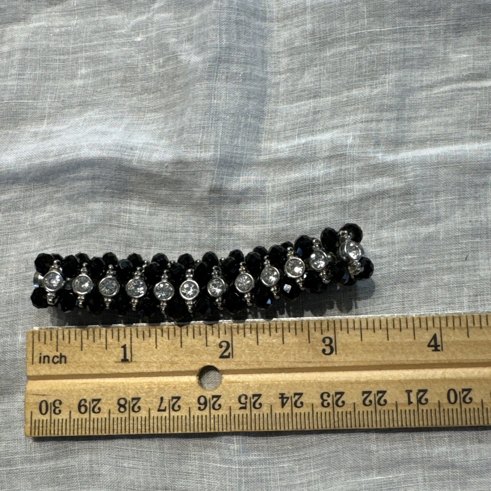 Vintage Black Glass Beaded Rhinestone Stretch Bracelet Jewelry TEH9-37