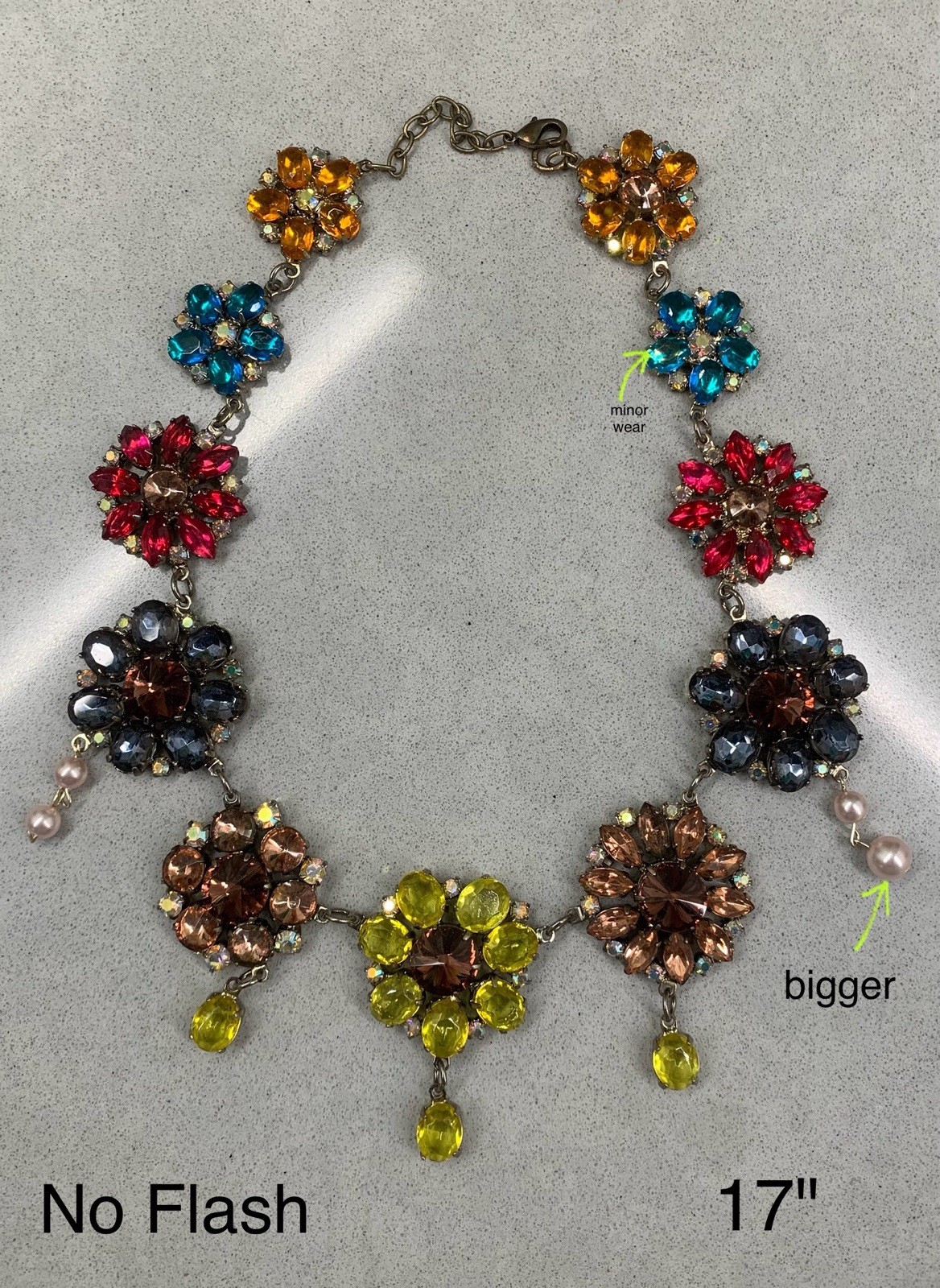 Multi Flower Crystal Colorful Floral Festoon Bib Necklace