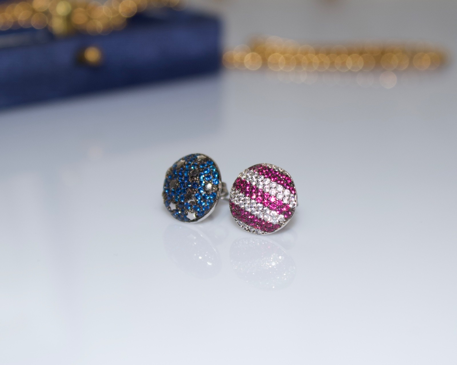 Vintage Ruby & Sapphire Red White and Blue Stud Earrings American Flag Stars and