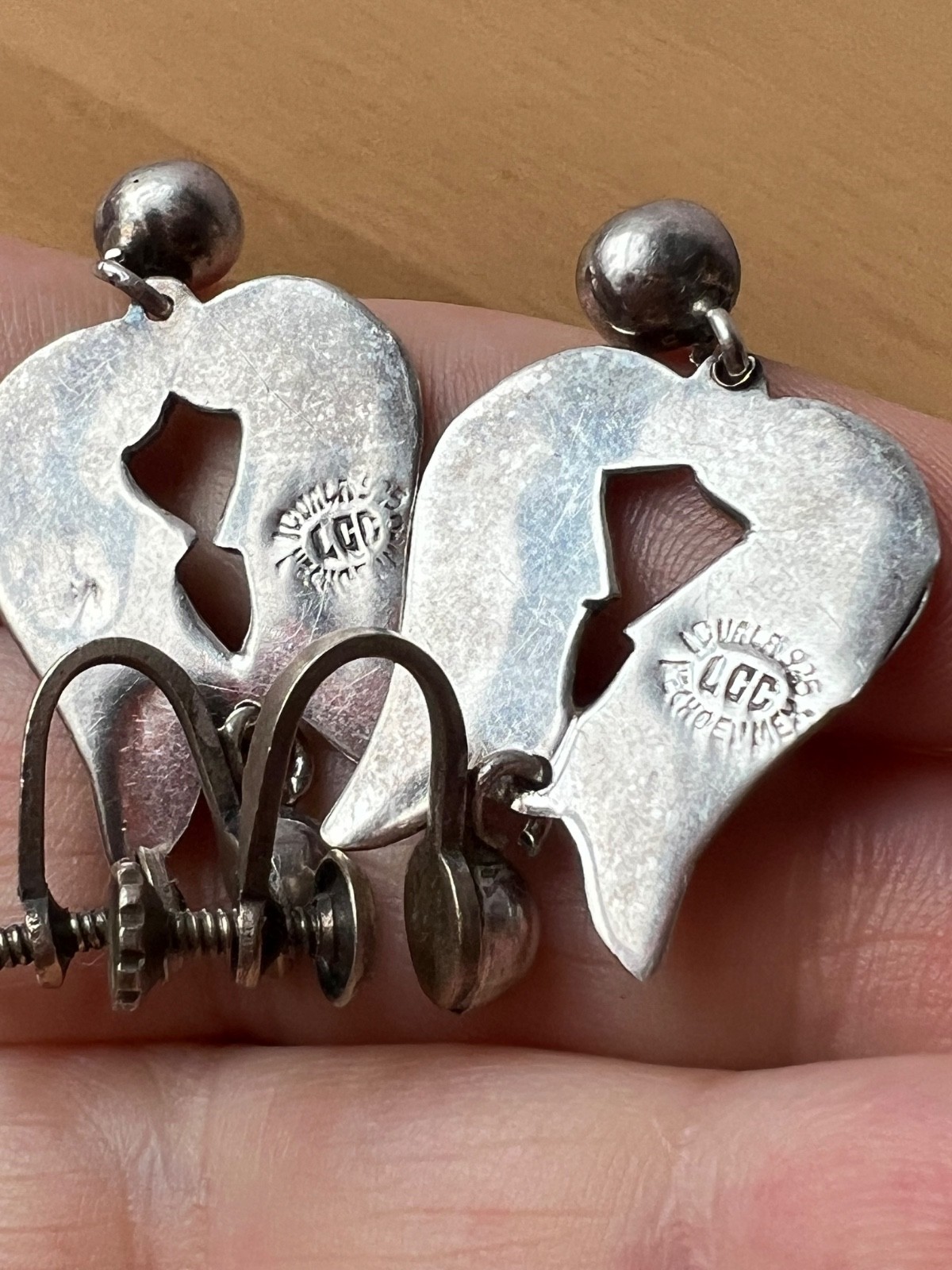 VINTAGE TAXCO MEXICO TULIP DESIGN ABALONE SCREW BACK EARRINGS 925 STERLING SLVER