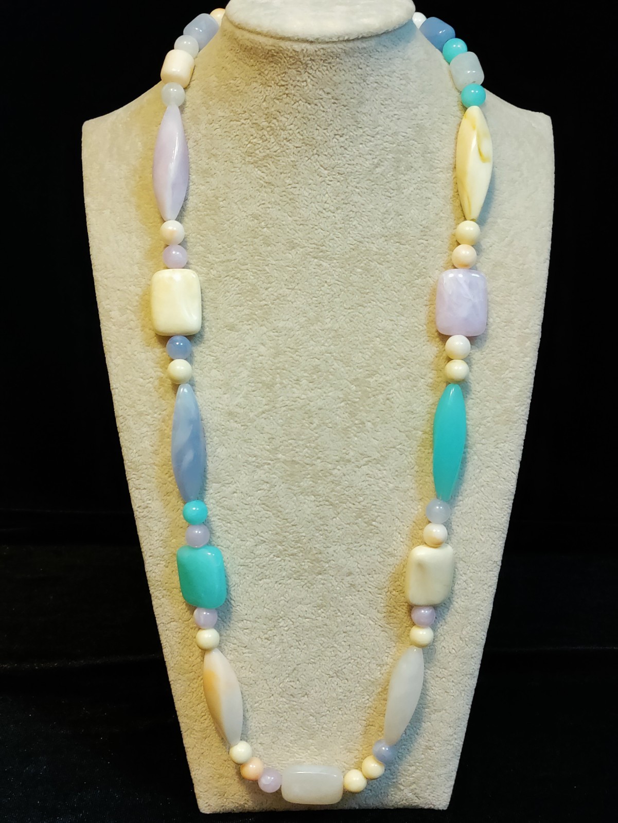Vintage Soft Pastels Acrylic Multi Shaped Beaded Necklace