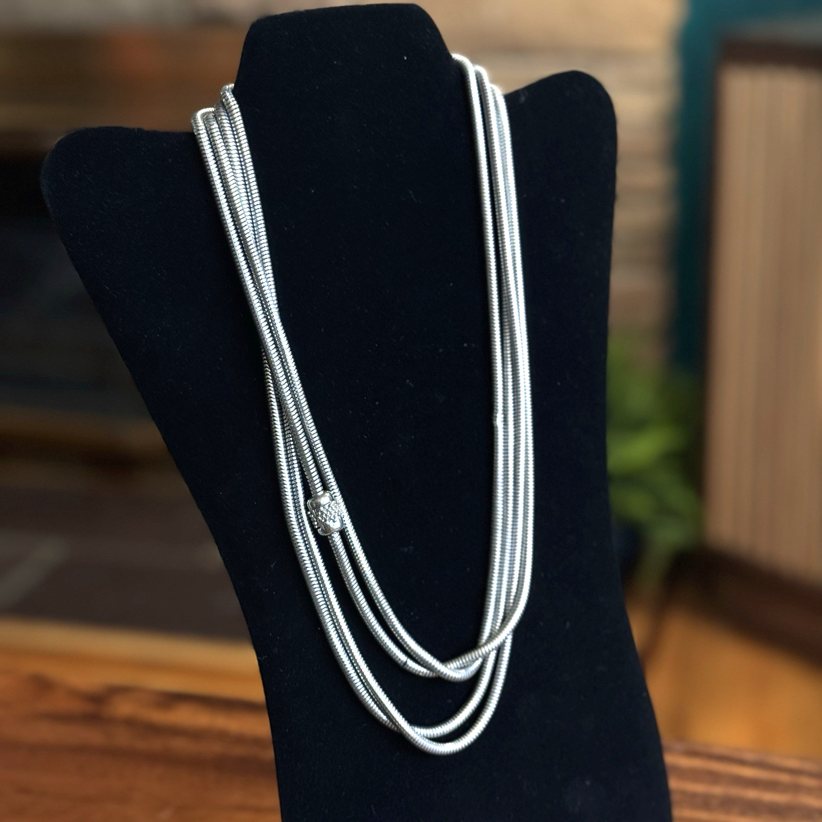 Extra Long 90” Snake Chain Wrap Necklace Multi Strand Magnetic Clasp Silvertone