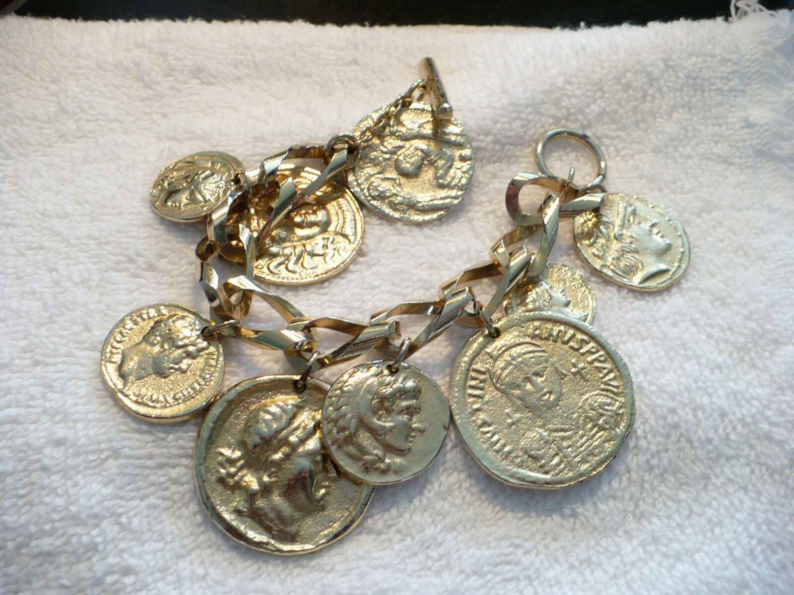 AAG- RUSSIAN GREEK OR SOUVENIR COINS BRACELET (GOLD-TONE) #605