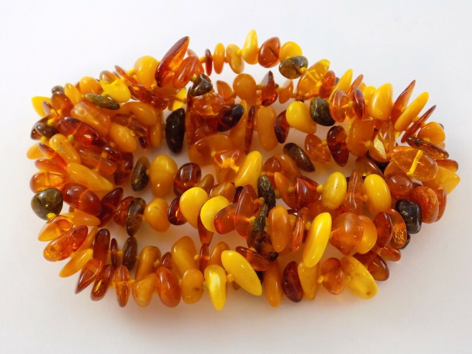 Vintage Varied Amber Bead Strand Necklace Hand Knotted Orange Yellow No Clasp