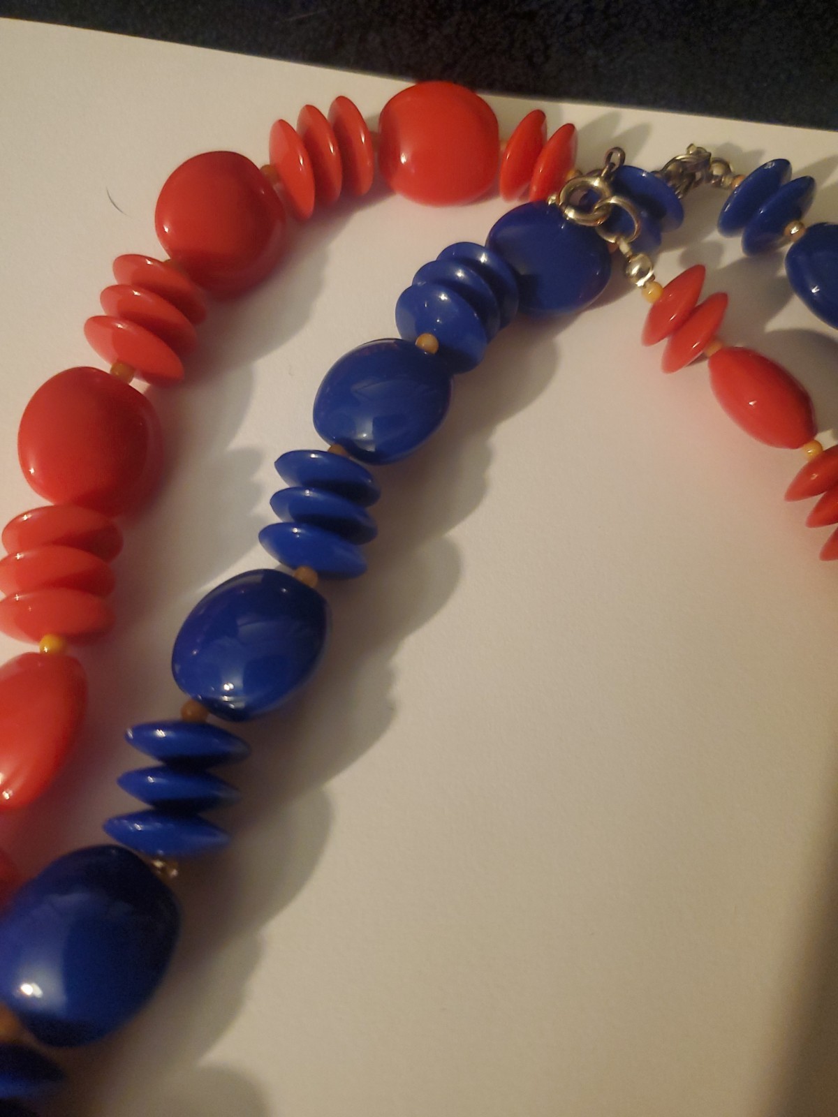 Vintage Retro Plastic Red And Blue Necklaces 1980s
