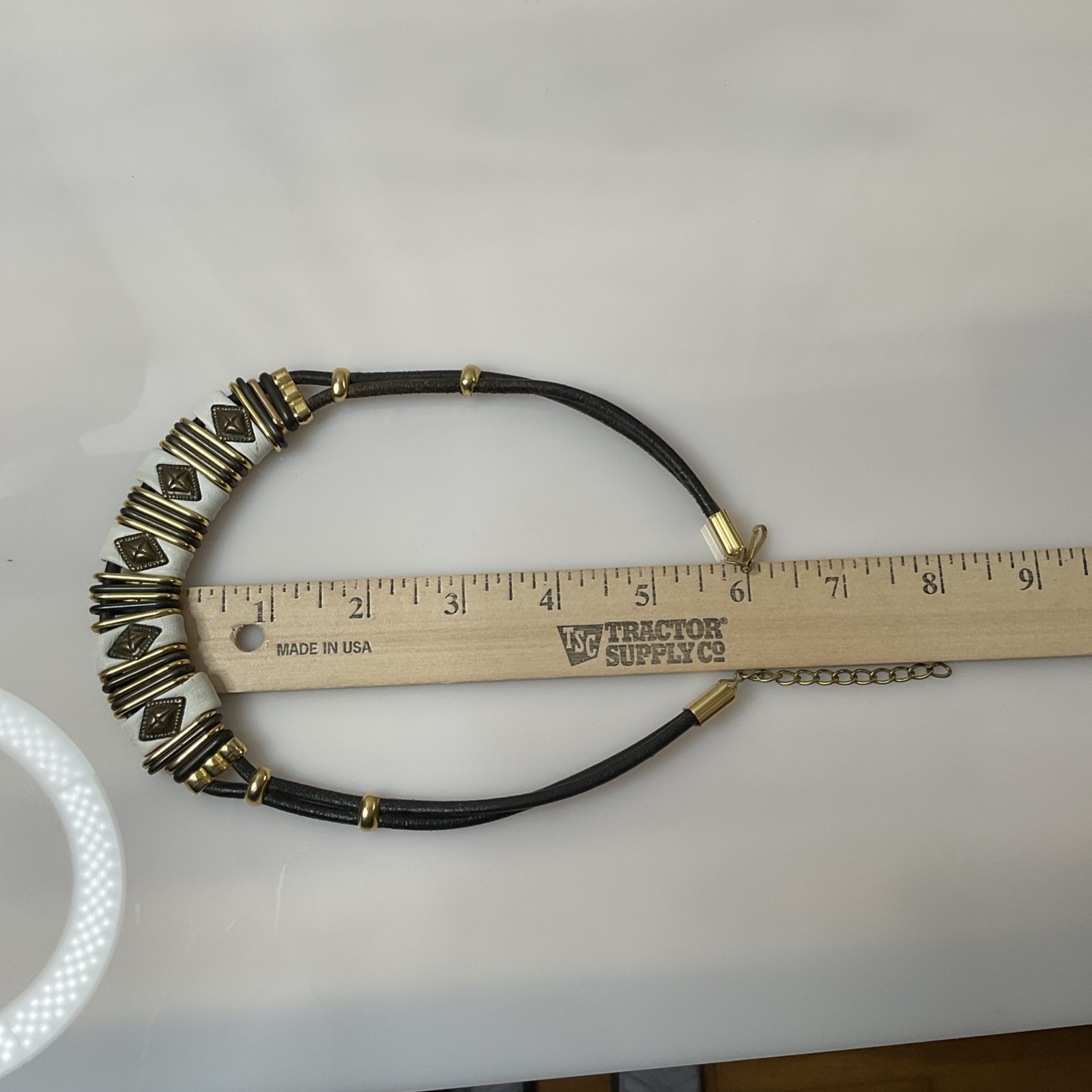 Artisan Vintage Choker Black Leather Cord Mixed Metals Design Necklace