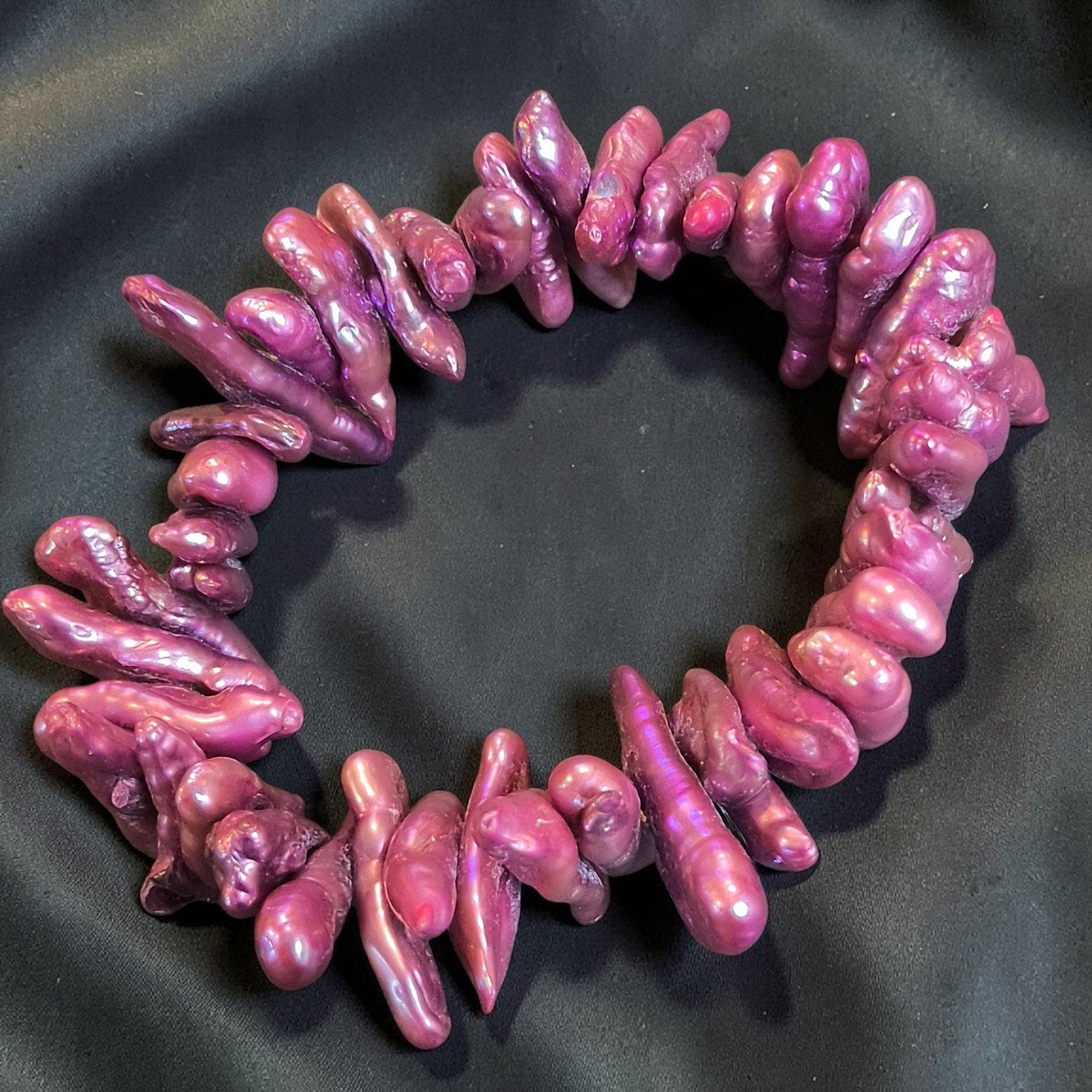 Vintage Orchid Purple Dyed Freshwater Stick Pearl Stretch Bracelet Wide
