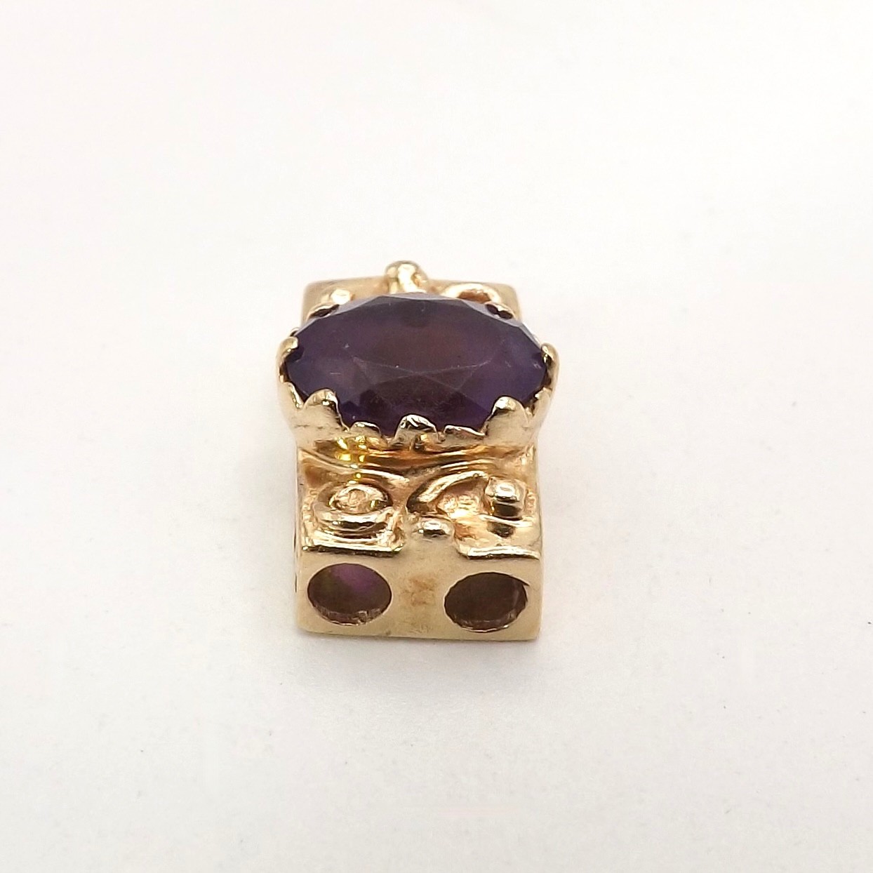 Solid 14k Gold Natural Amethyst Slide Bracelet Charm Vintage Designer JM