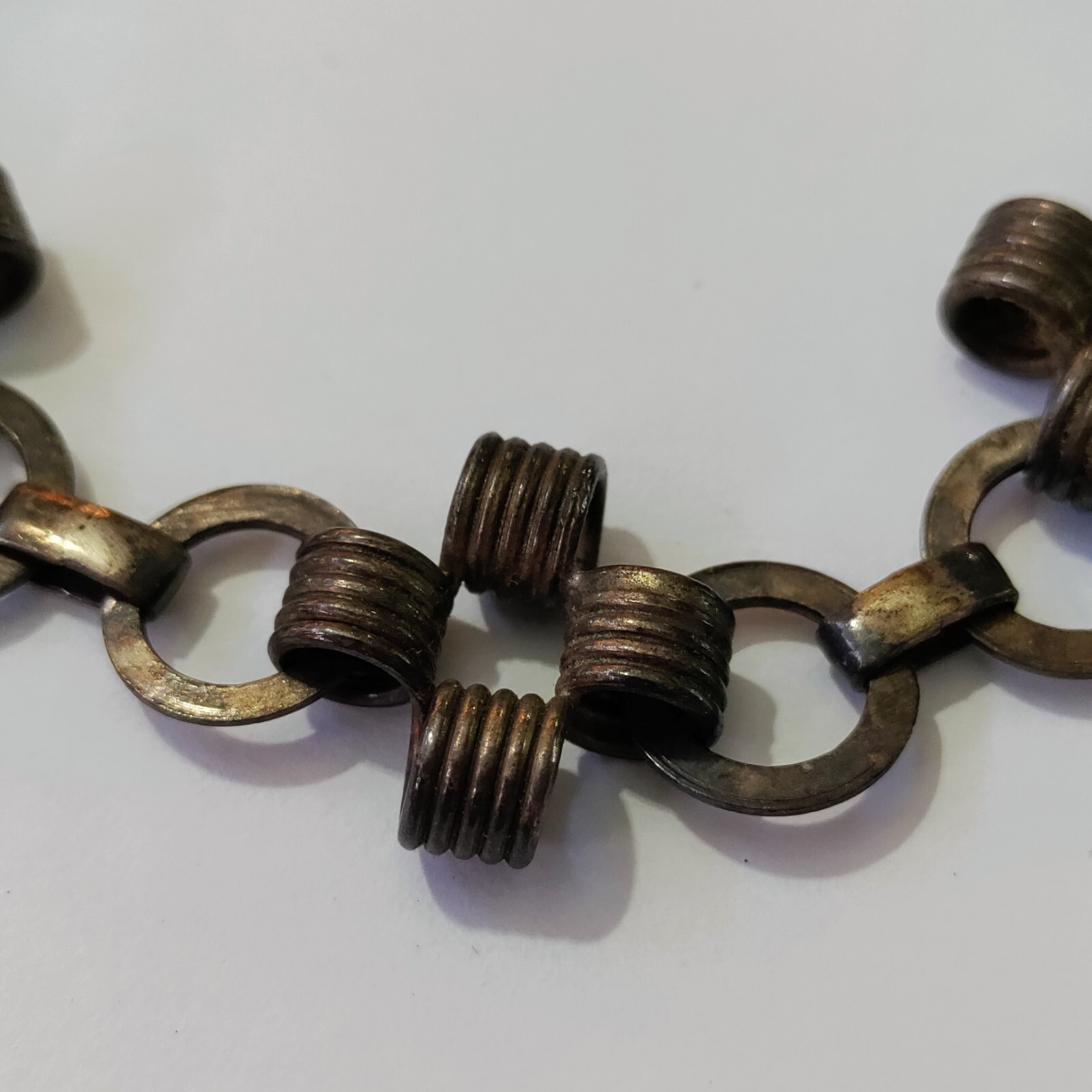 Vintage 925 Sterling Silver Chunky Linked Rings Bracelet Modernist Wire Wrapped