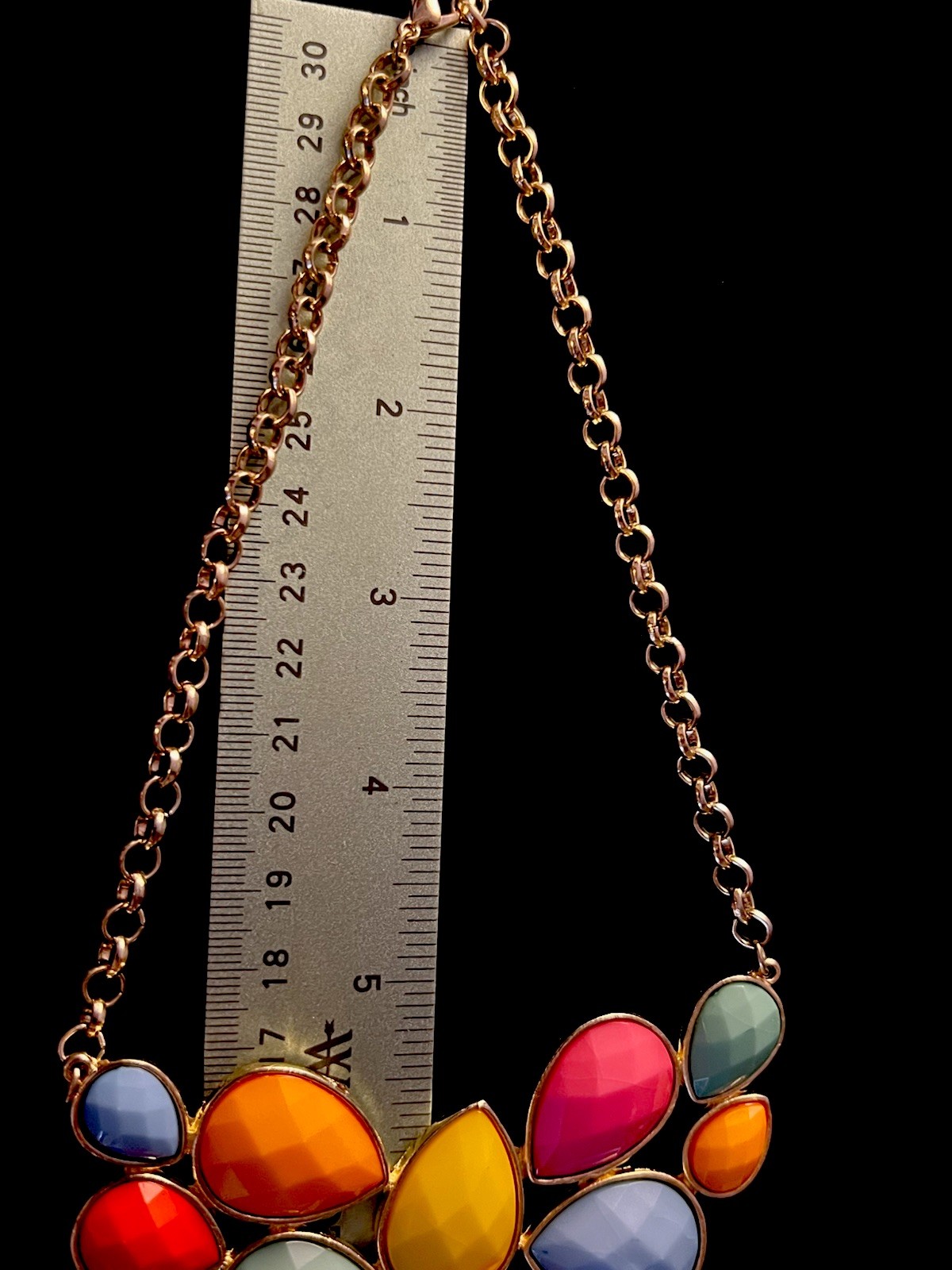 Vintage Goldtone Multicolor Faceted Teardrop Acrylic Stone Collar Necklace NK#3