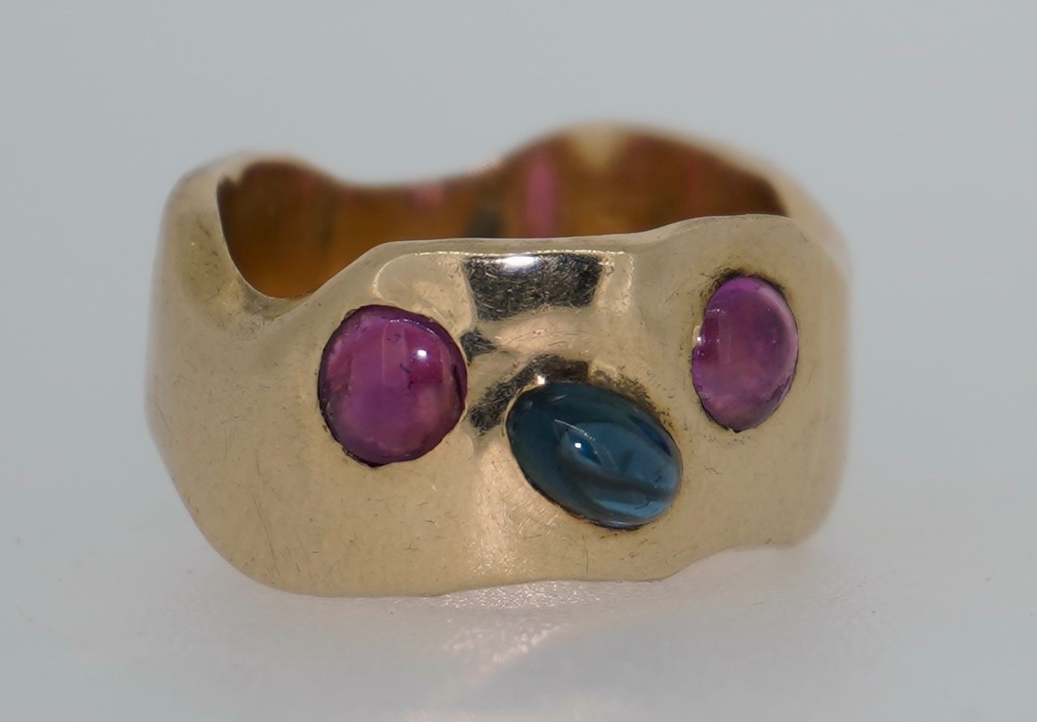 Thick Ruby & Sapphire 14K Gypsy Owl Ring