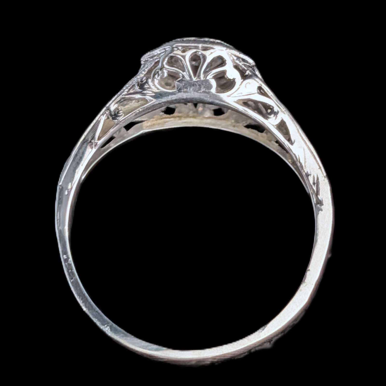 Art Deco Old European Cut Diamond 14k White Gold Platinum Engagement Ring 1920s