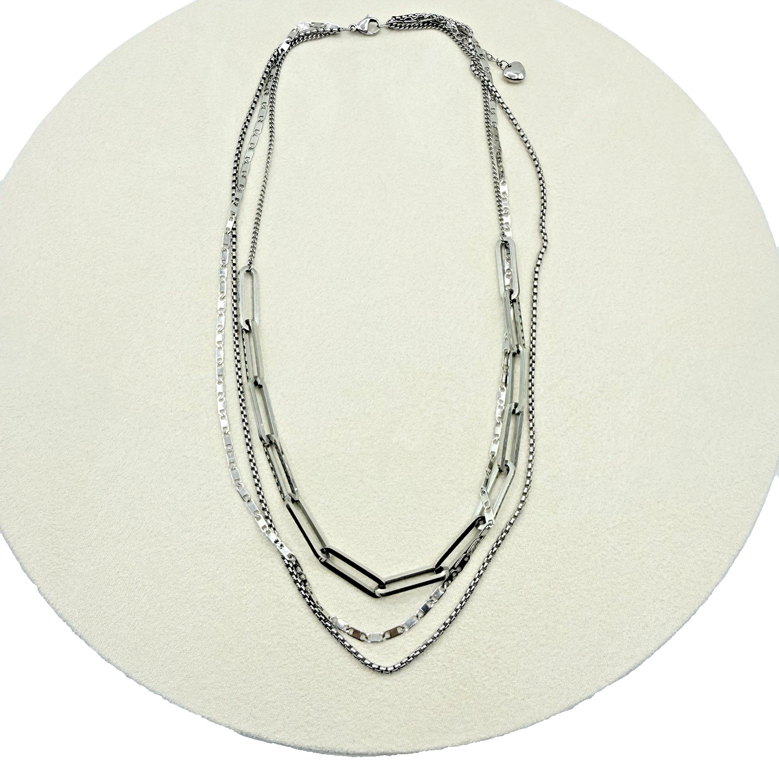 Silver Tone Paperclip Layered Chain Necklace Jewelry Accessory 17.5 in