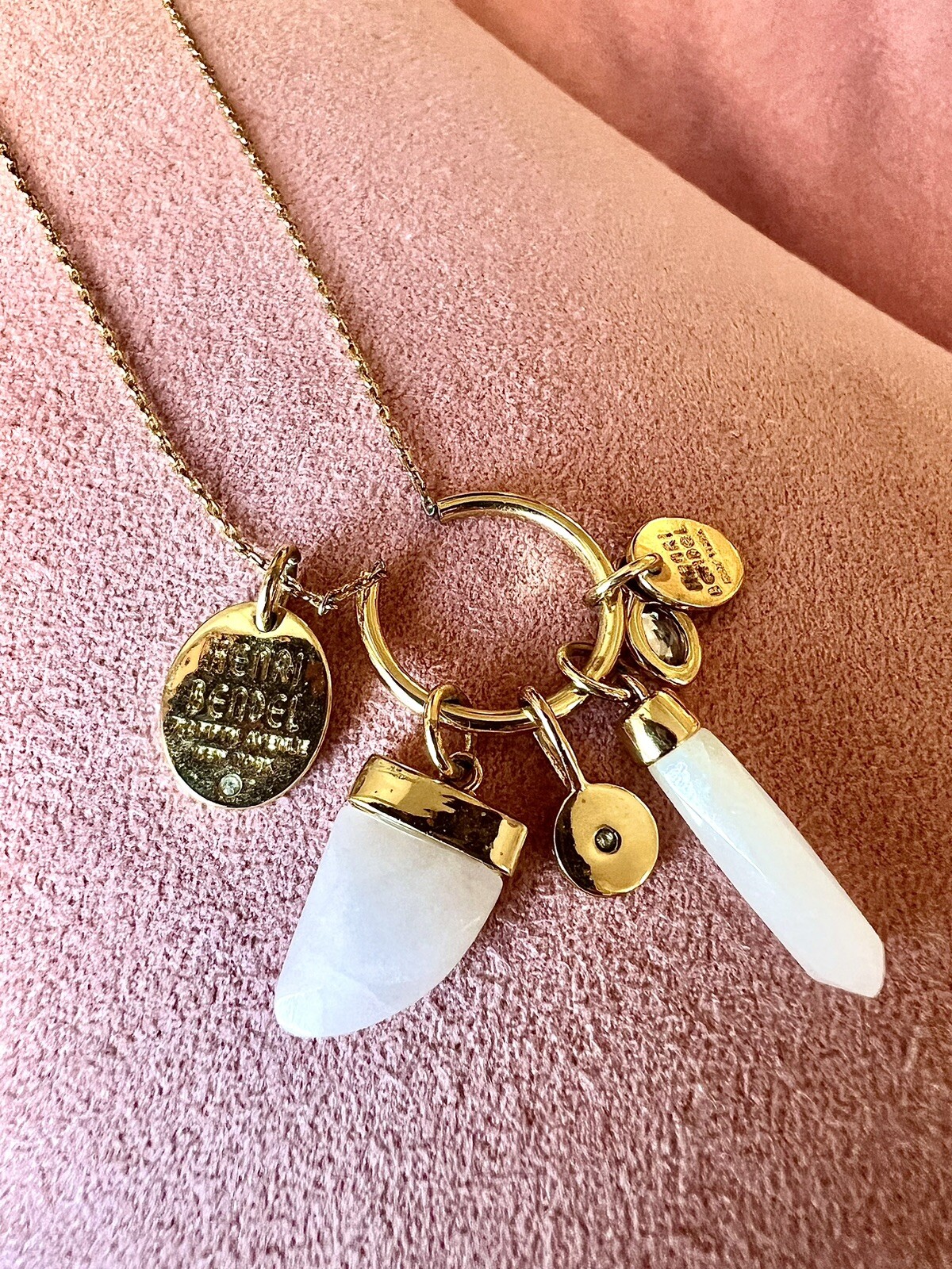 AUTH NEW Henri Bendel GOLD Shark’s Tooth CZ Crystal Charm wtag and Dust Bag RARE