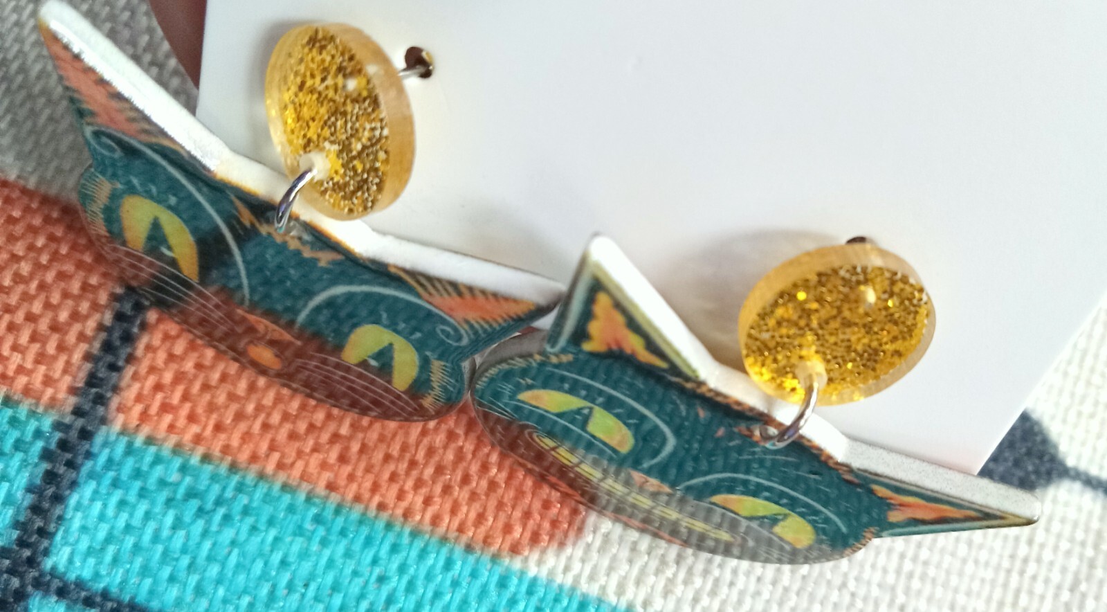 Vintage MCM Style Halloween Cat Anthropomorphic Earrings NEW Mid Century Modern