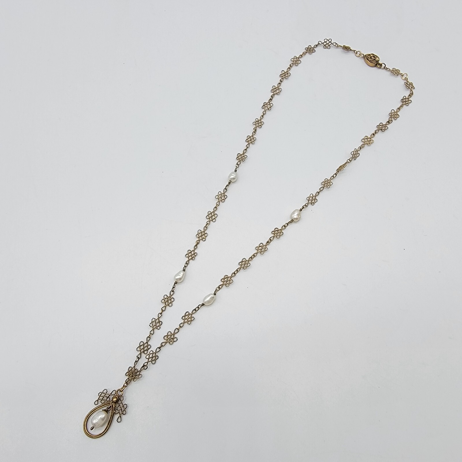 Vintage Baroque Pearls Filigree Necklace Gold Over Sterling Silver 18″
