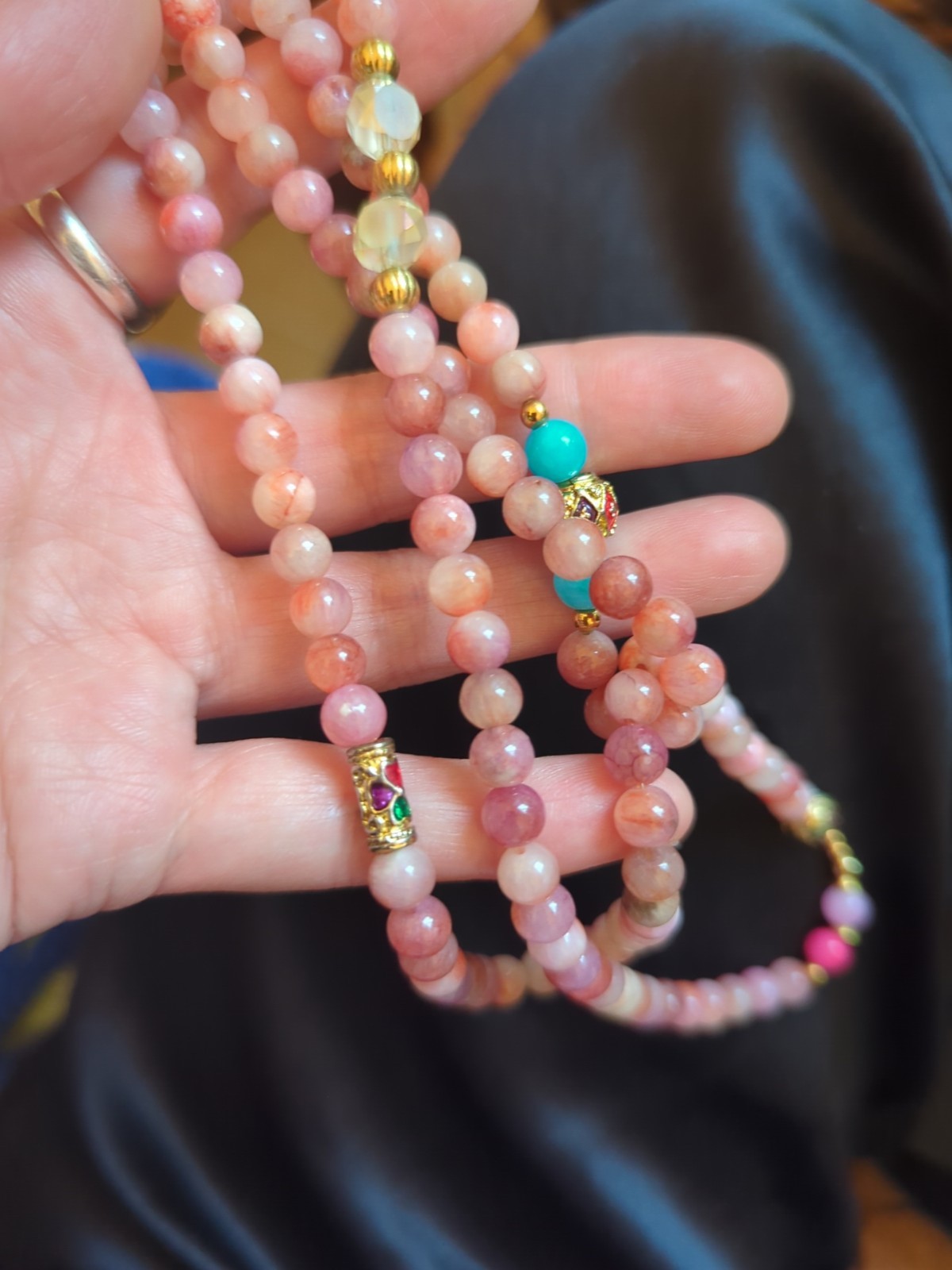 Pink Quartz Long Necklace Stunning Handmade