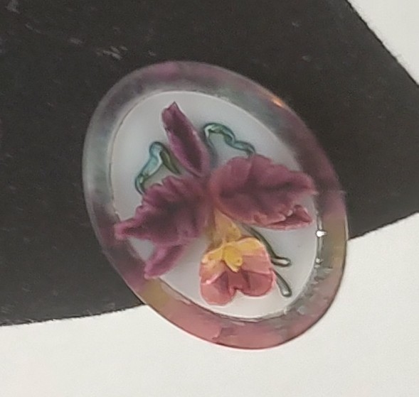 Vintage 1950’s Reversed Carved Screw Post Earrings Lucite Orchid Flower Oval