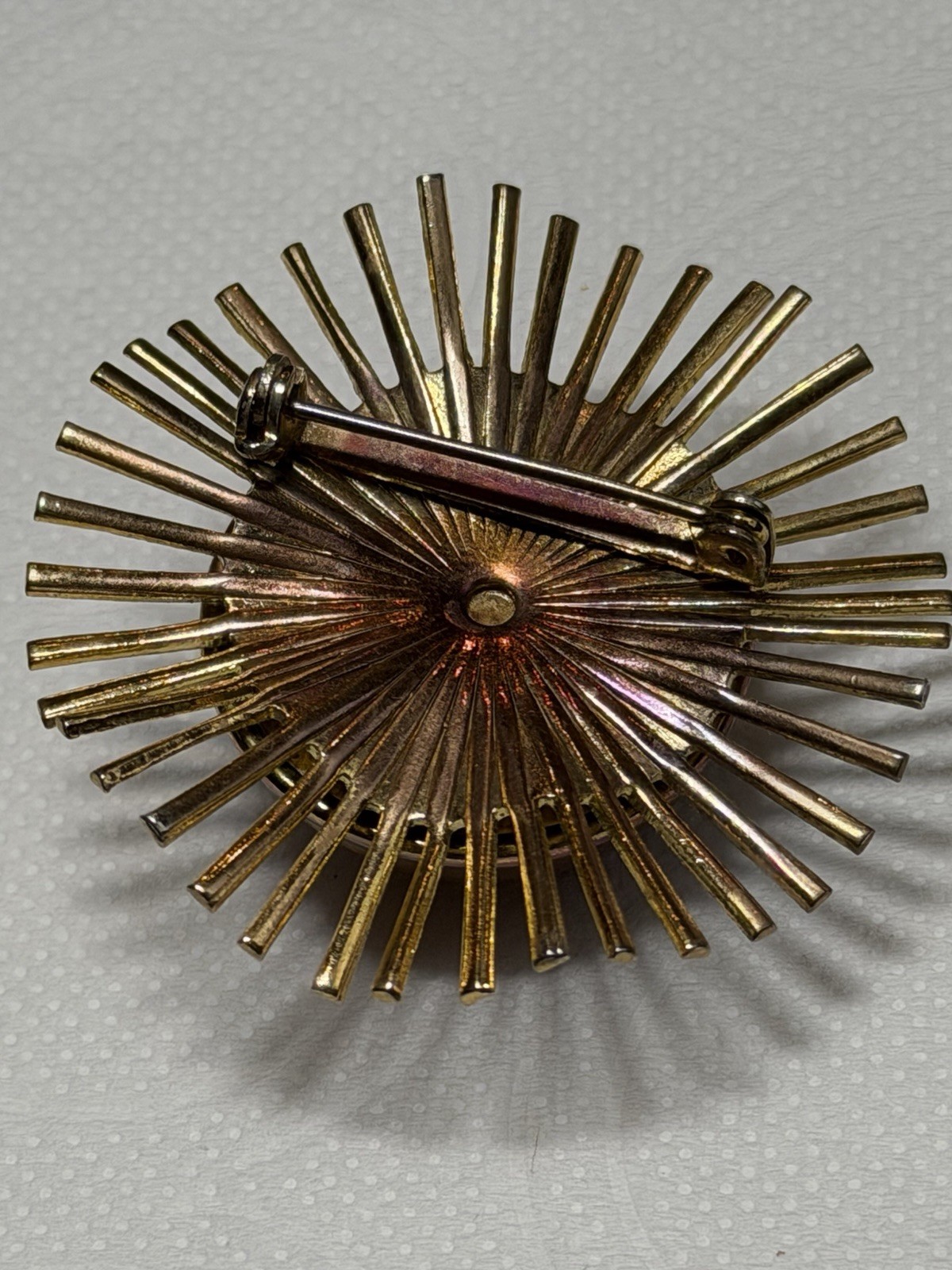 Vintage Gold Tone Starburst Sunburst Brooch Pin Midcentury Modern MCM READ