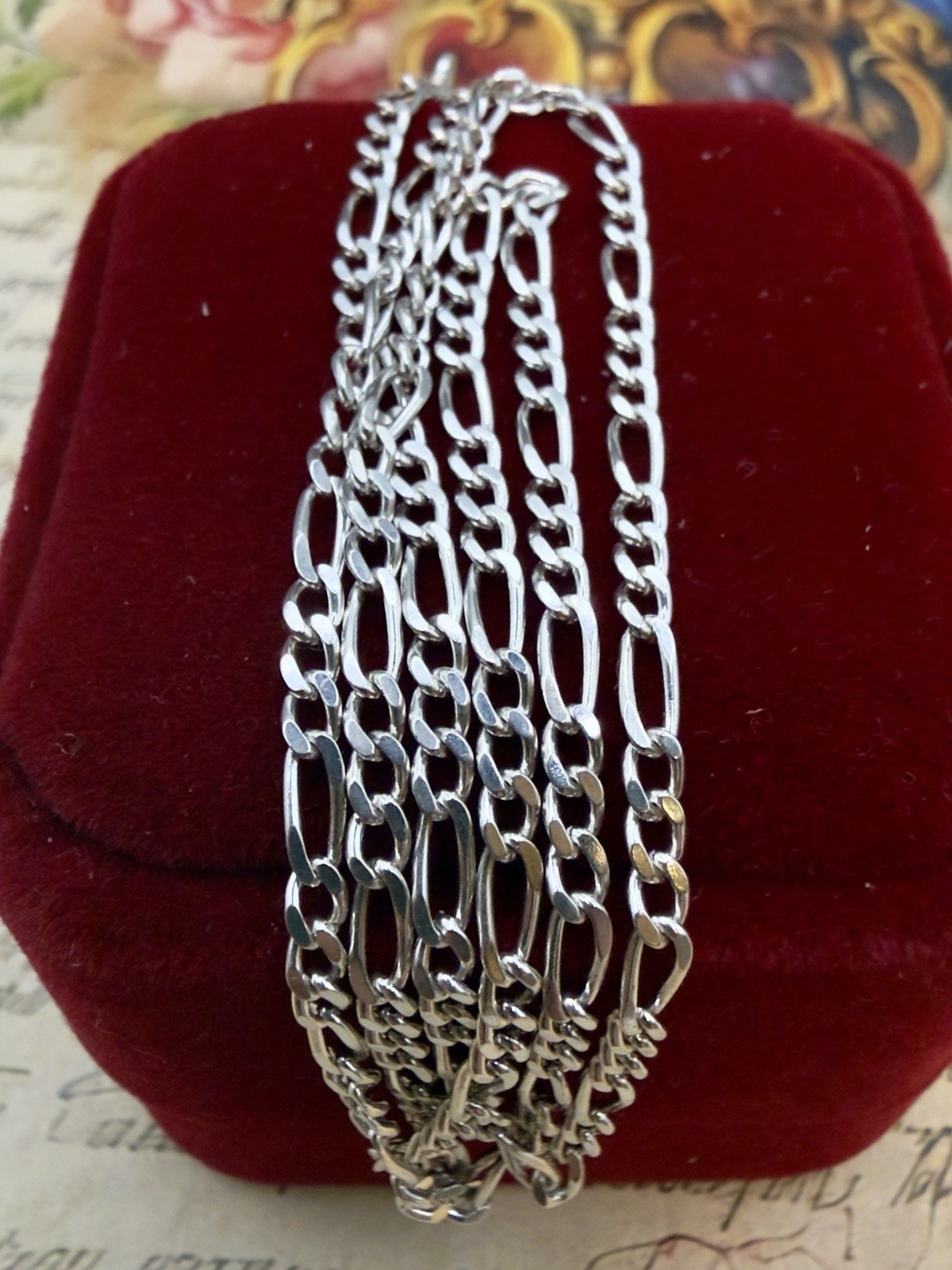 Delightful 925 Sterling Silver Vintage Figaro Chain- 18.75″ – #2023