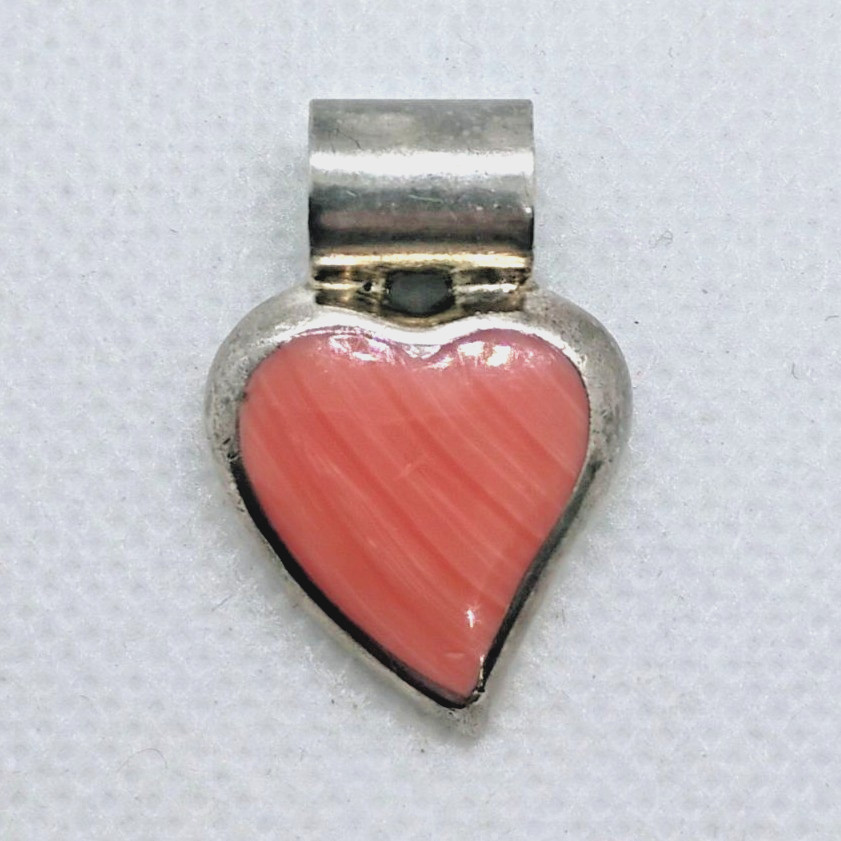 Vtg ATI 925 Mexico Sterling Silver Pink Rhodochrosite Heart Pendant
