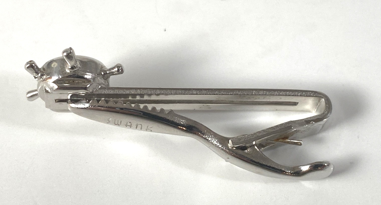 Vintage Swank Captain Wheel Compass Men’s Tie Clip Silver Tone 1950s Nautical