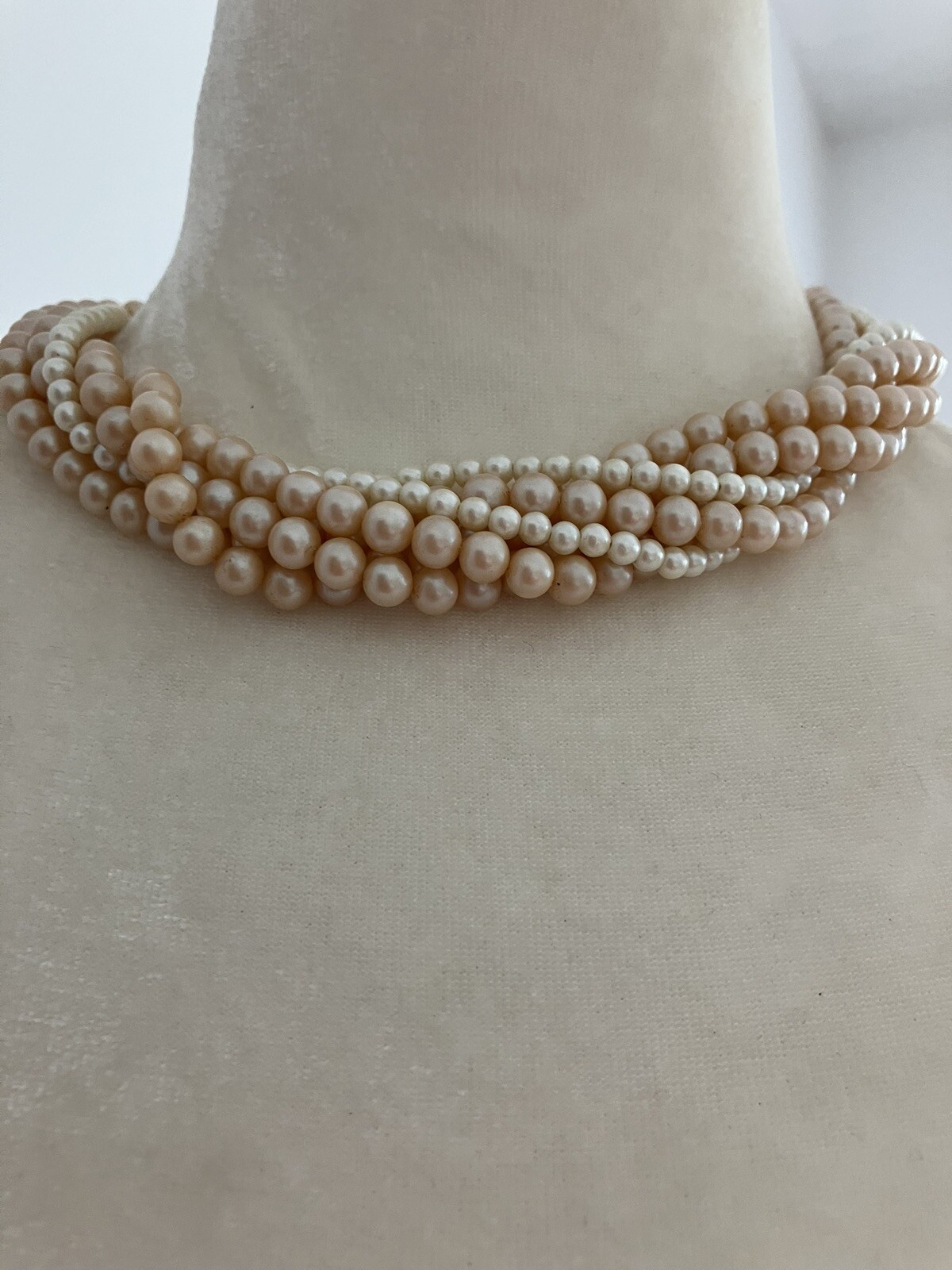 STUNNING! Vintage Signed Gay Boyer 6 Multi Strand Faux Pearl Necklace 16”