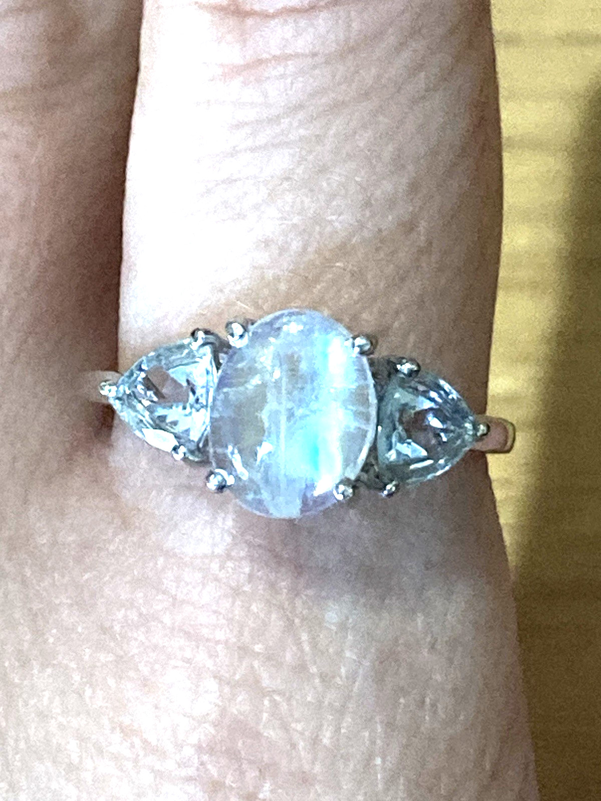 Vintage Sterling Silver Ring Moonstone Aquamarine/Blue Topaz? 925 7.5 AS IS