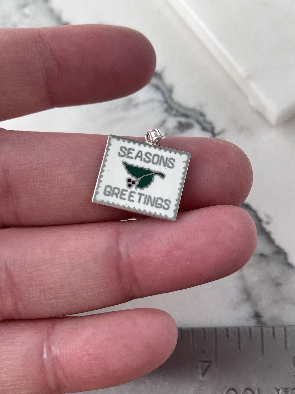 Vintage 925 Sterling Silver Seasons Greetings Enamel Christmas 1971 Charm