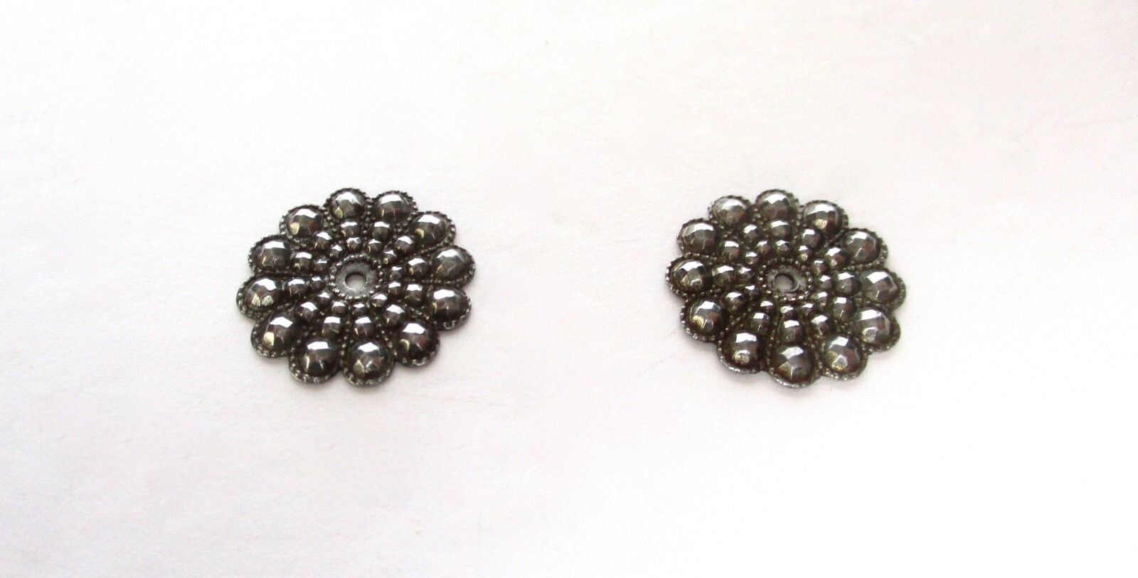 Pair of Antique 1/2-Inch In Diameter Cut Steel Stud Earring Jackets