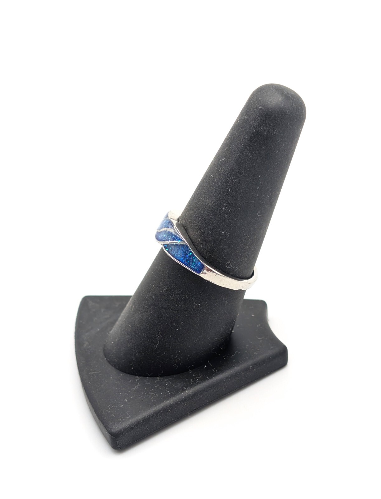 925 Sterling Silver & Inlaid Blue Opal Gemstone Ring Size 8