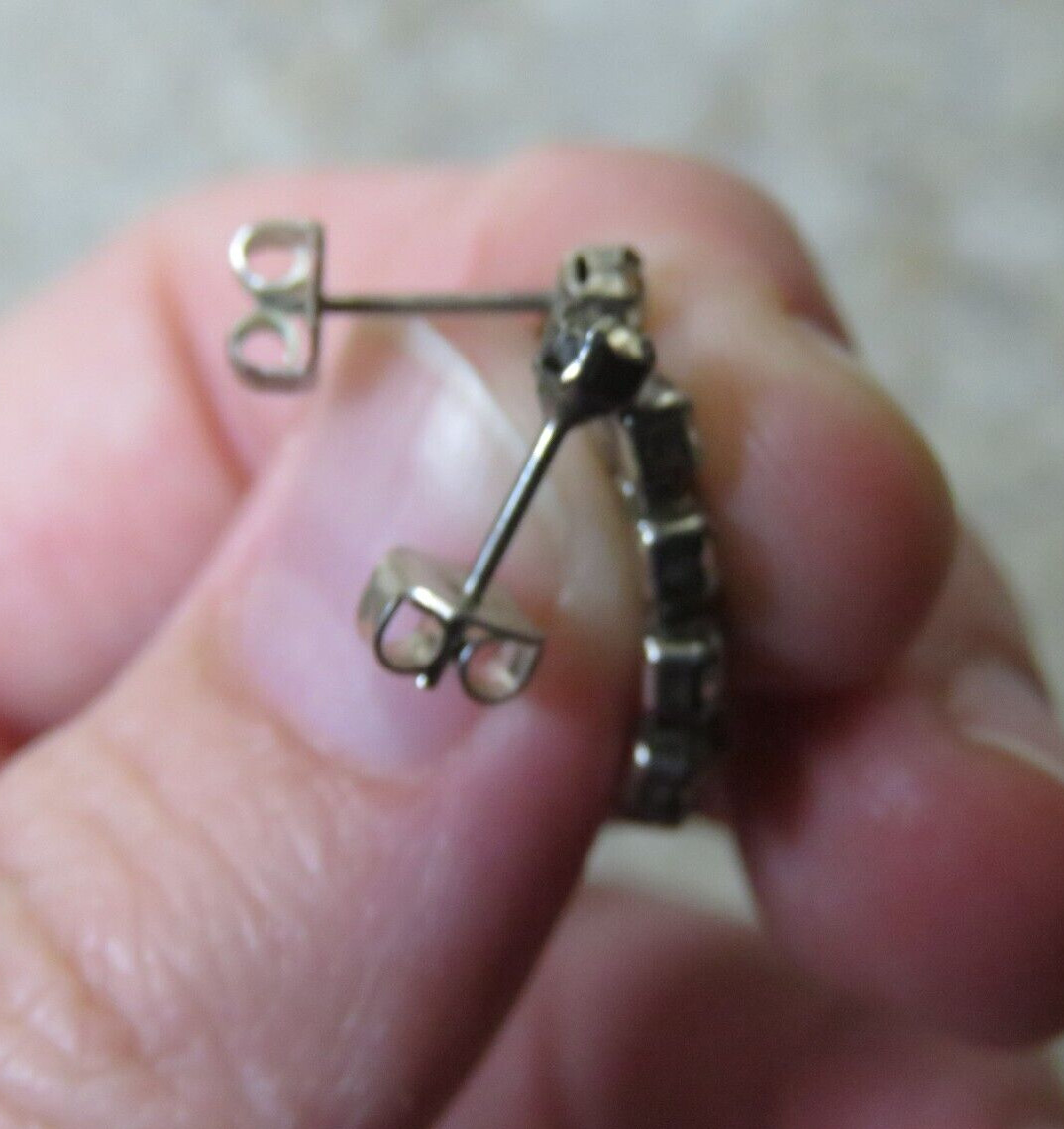 VTG Silver Rhinestone Triple Row Dangle Drop Tassel Post Pierced Earrings 1″