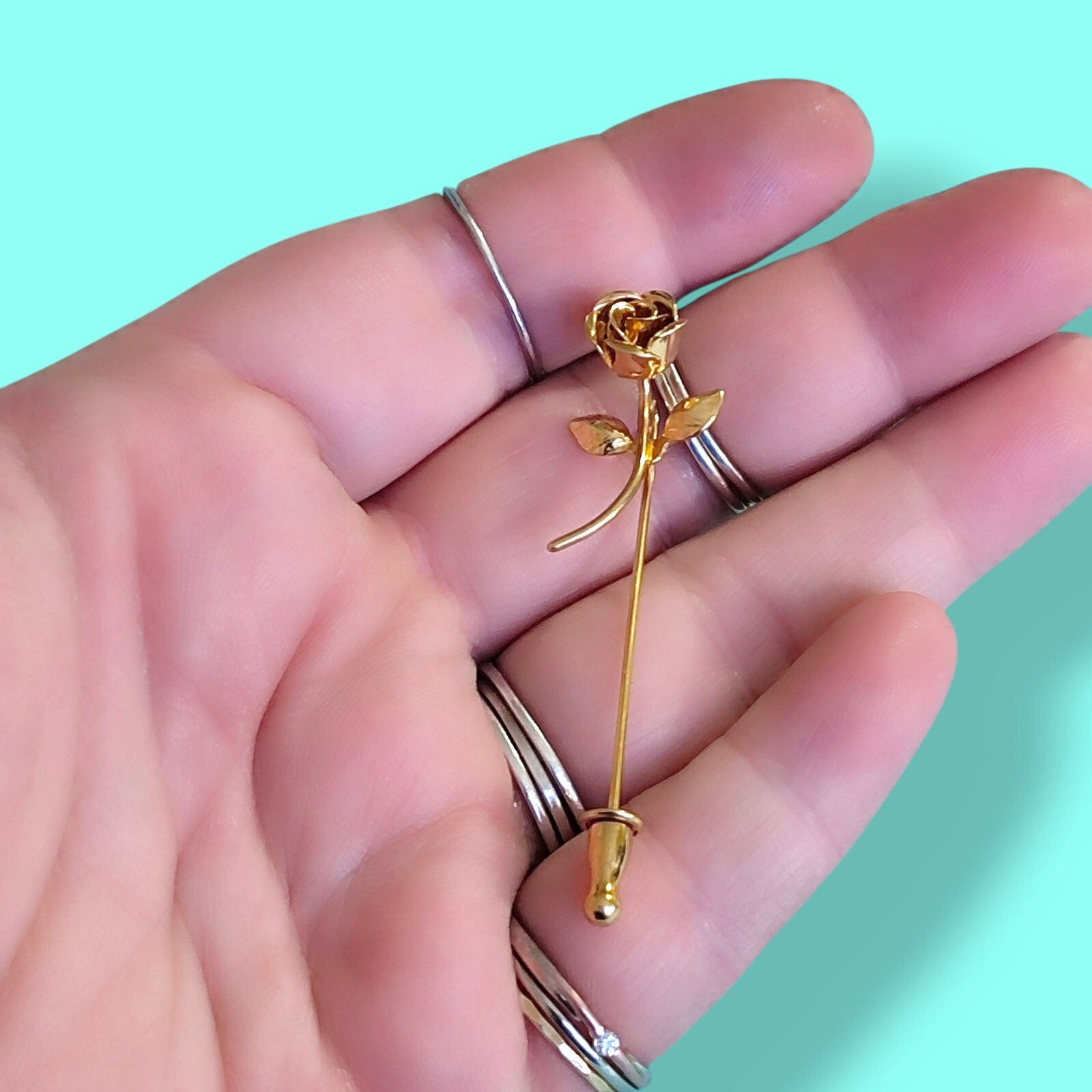 Vintage Monet Gold Tone Flower Rose Stick Pin Garden Spring Floral Nature Plants