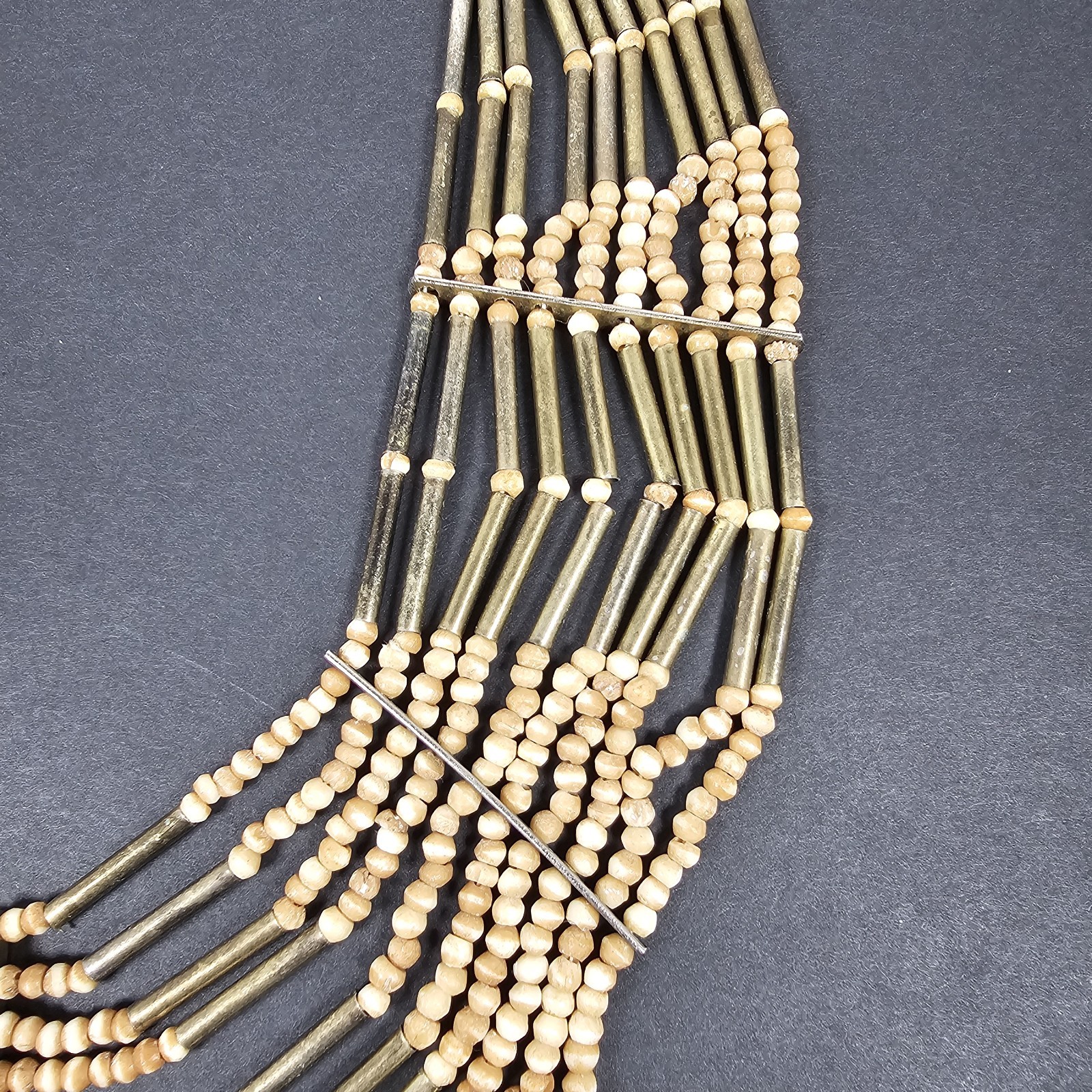 BOHO Tribal Multistrand Necklace Bead and Brass Silver Tone Chain & Clasp 21″