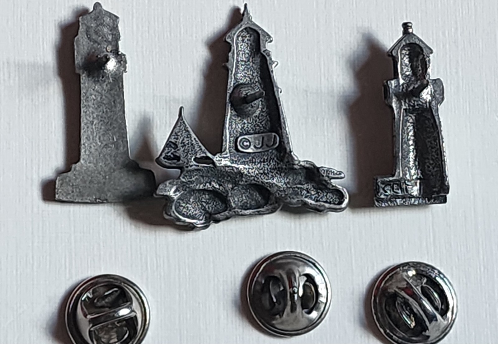 Lot Of 3 Vtg Pewter LIGHTHOUSE PINS RHINESTONE 80s 90s Jonette Jewelry Jim Clift