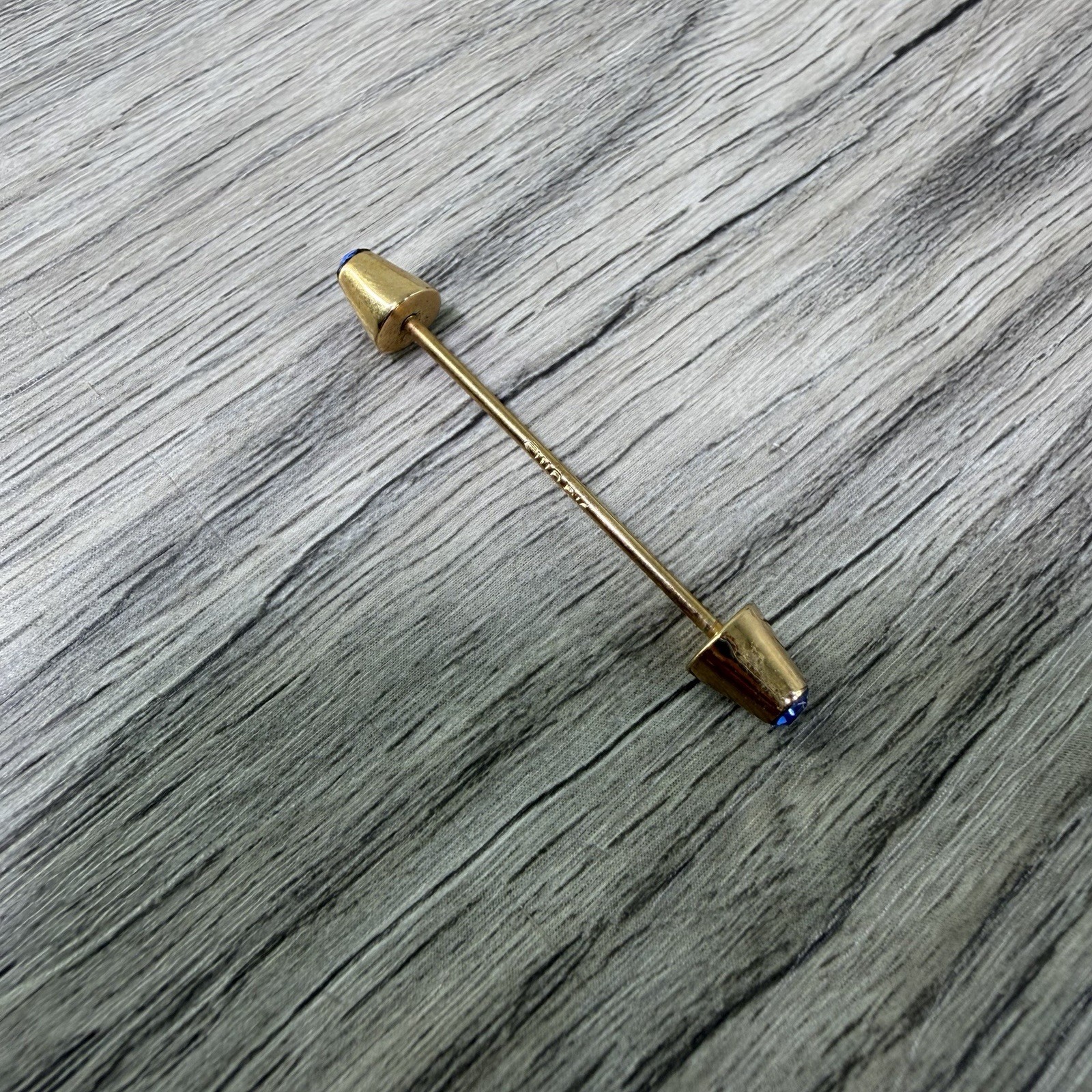 Vintage Swank Collar Bar Gold Tone With Original Box Blue Stones MCM Retro
