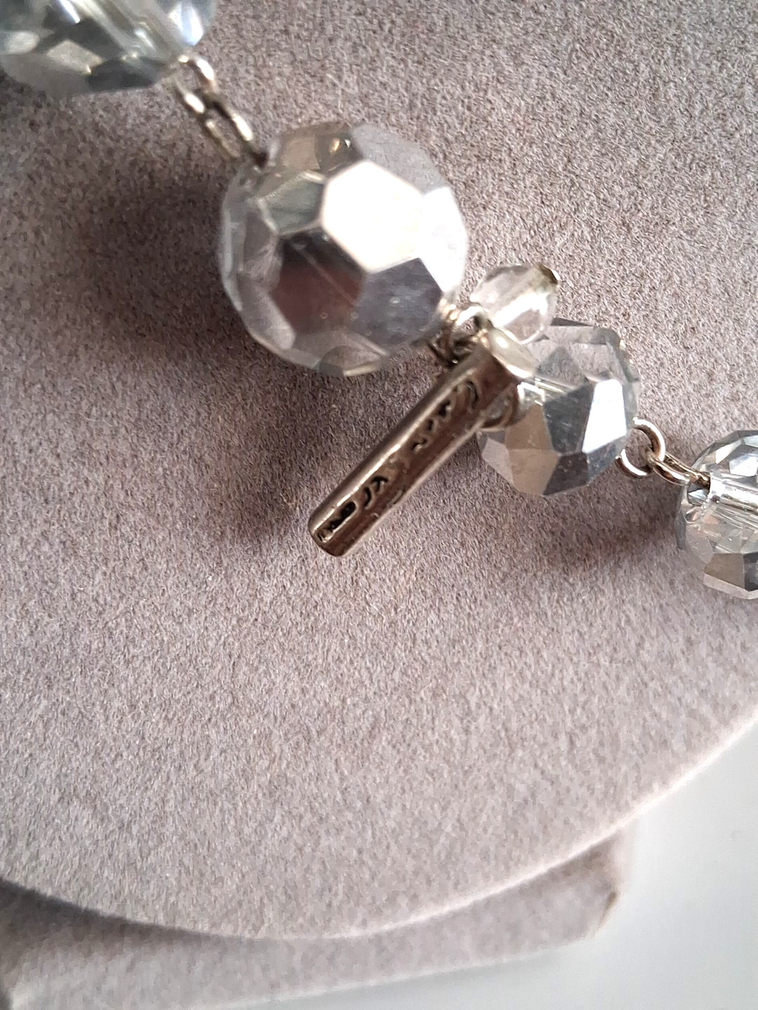 VINTAGE AB SILVER CLEAR FACETED CRYSTAL GLASS BEADED LONG NECKLACE 40″