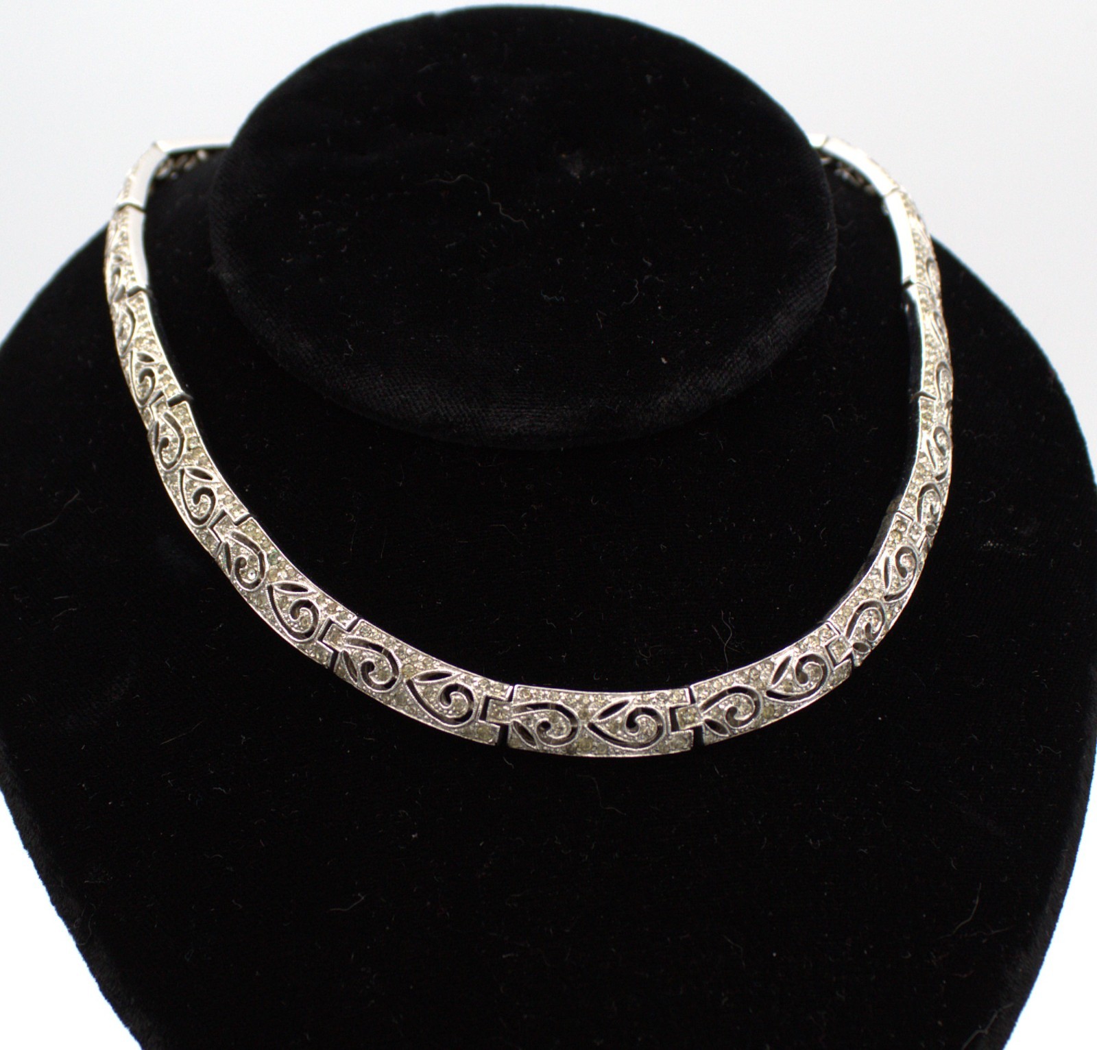 Panetta 1940s Cutout Scroll Rhinestone Necklace Clip Earring Set; Book Reference