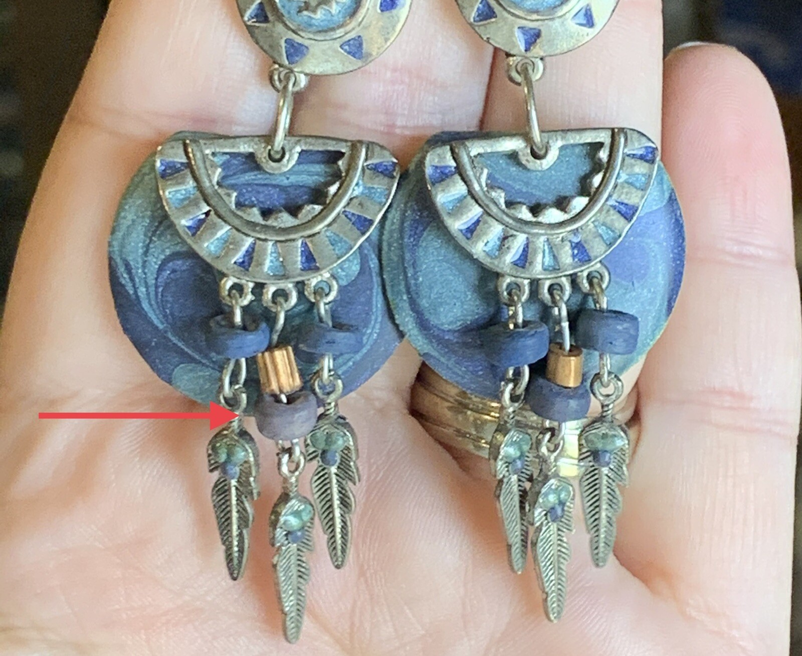 Vintage Edgar Berebi Blue Earrings South Western Theme Dangling Feathers Enamel