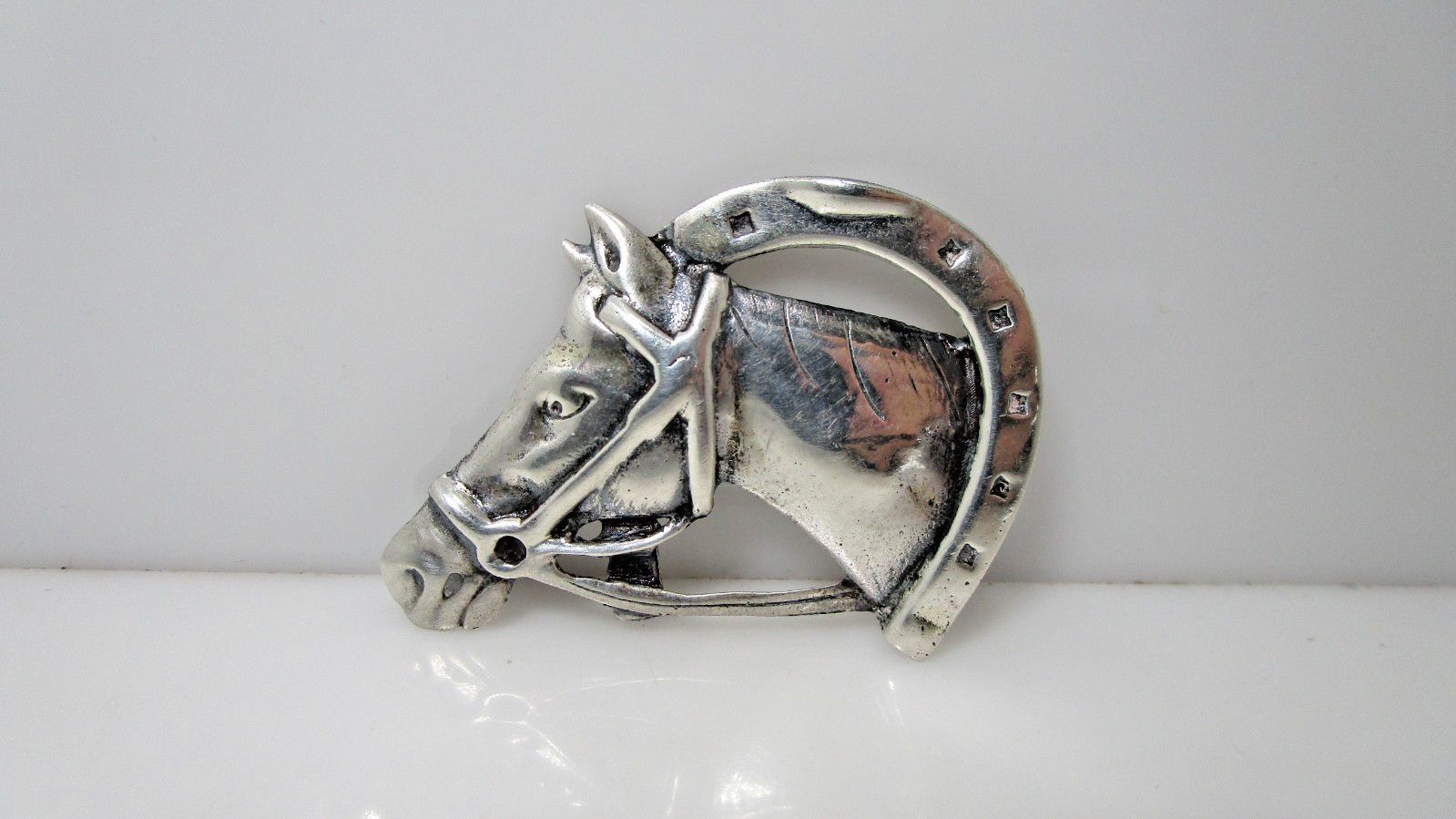 Vintage Equestrian Horse Head Winner Horseshoe Walter Lampl Sterling Pin 2″
